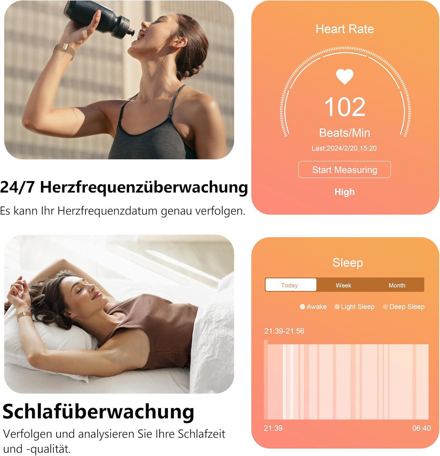 Zevelora Damen's und Herren's Fitness-Tracker Telefonfunktion Smartwatch (5,08 cm/2 Zoll, Android/iOS), mit austauschbarem weichem Silikonarmband, mit Sprachassistent Message Reminder Schlaf-Monitor, 110+ Sportmodi