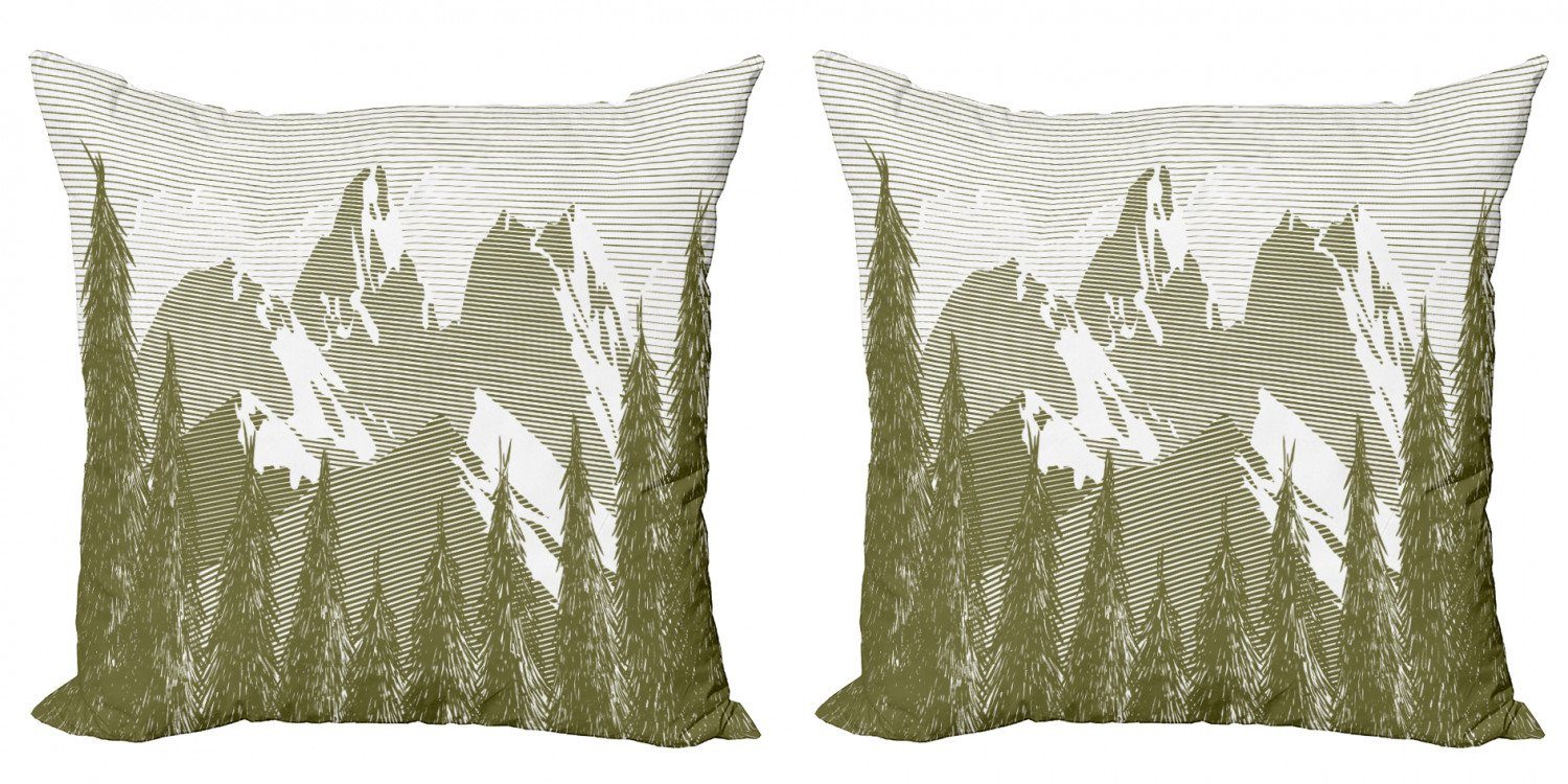 Kissenbezüge Modern Accent Doppelseitiger Digitaldruck, Abakuhaus (2 Stück), Natur Holzschnitt-Art Bergland