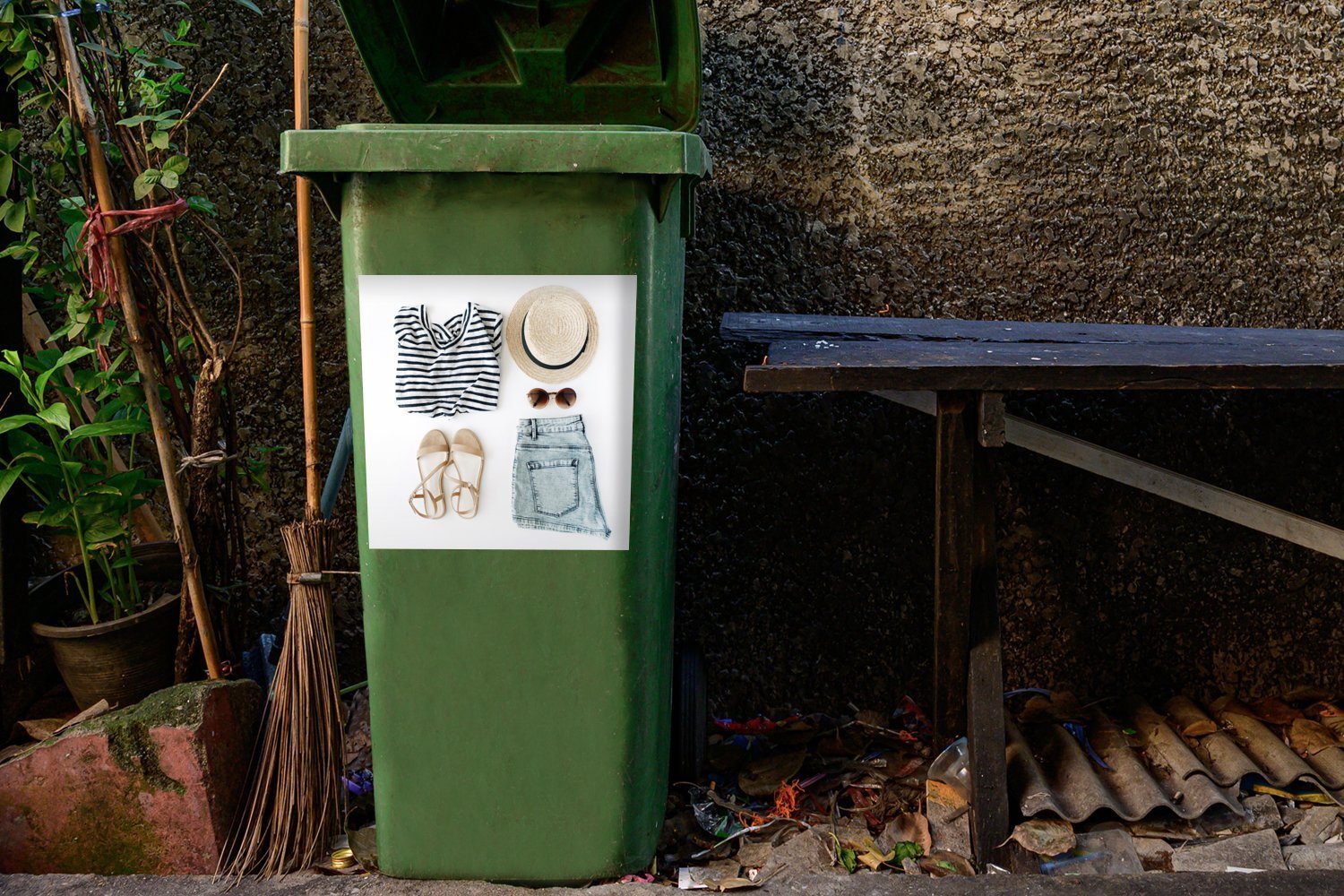 MuchoWow Abfalbehälter - Mülltonne, - Sonnenbrille Tropical Hut Container, St), Wandsticker Mülleimer-aufkleber, Sticker, (1
