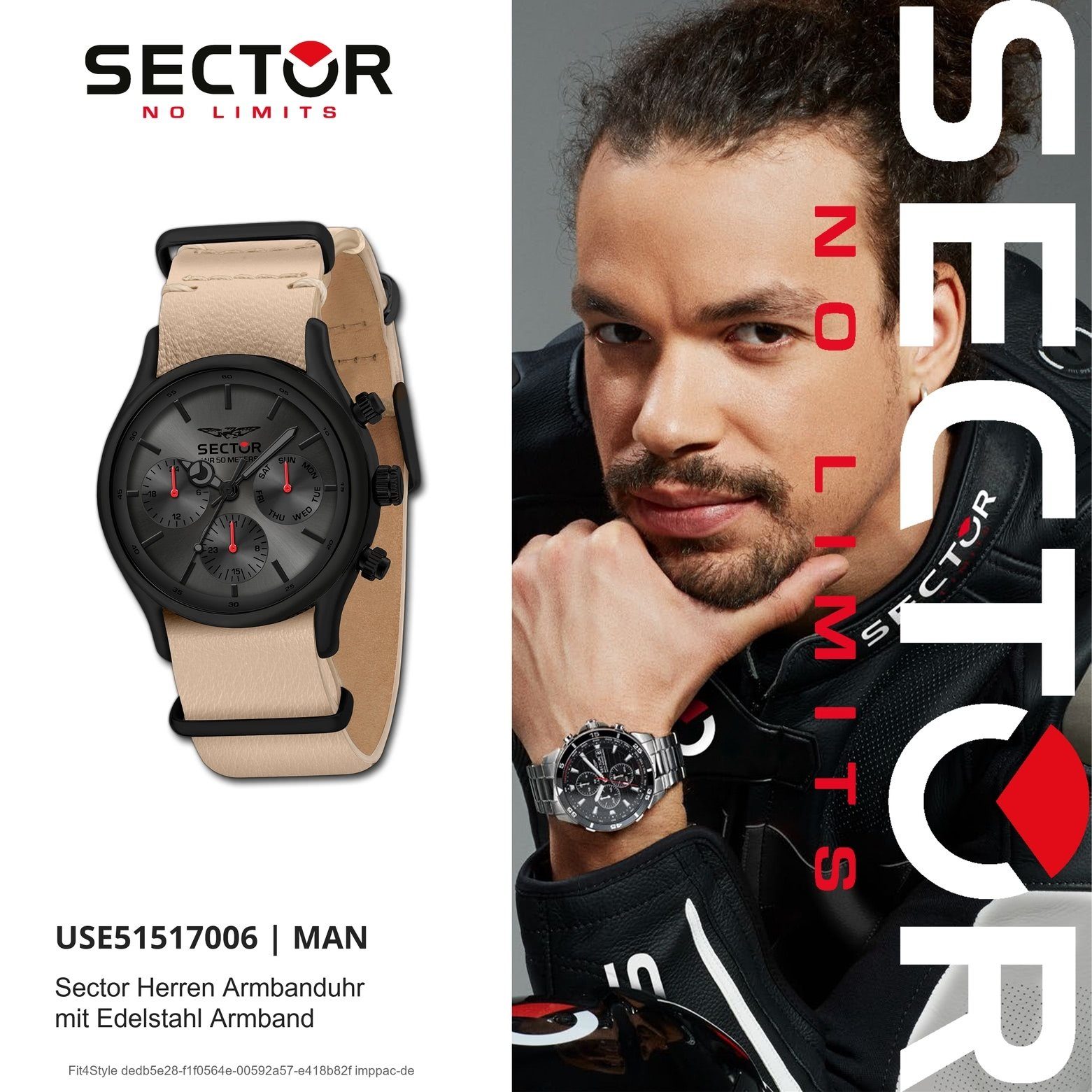 Sector groß Herren Multifunktionsuhr Sector rund, Herren grau, Armbanduhr Fashion 45mm), Multifunktion, Armbanduhr Lederarmband (ca.