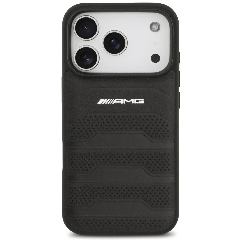 Mercedes Benz AMG Handyhülle iPhone 17 Pro Echtleder gelocht schwarz Logo 6,3 Zoll, Kantenschutz