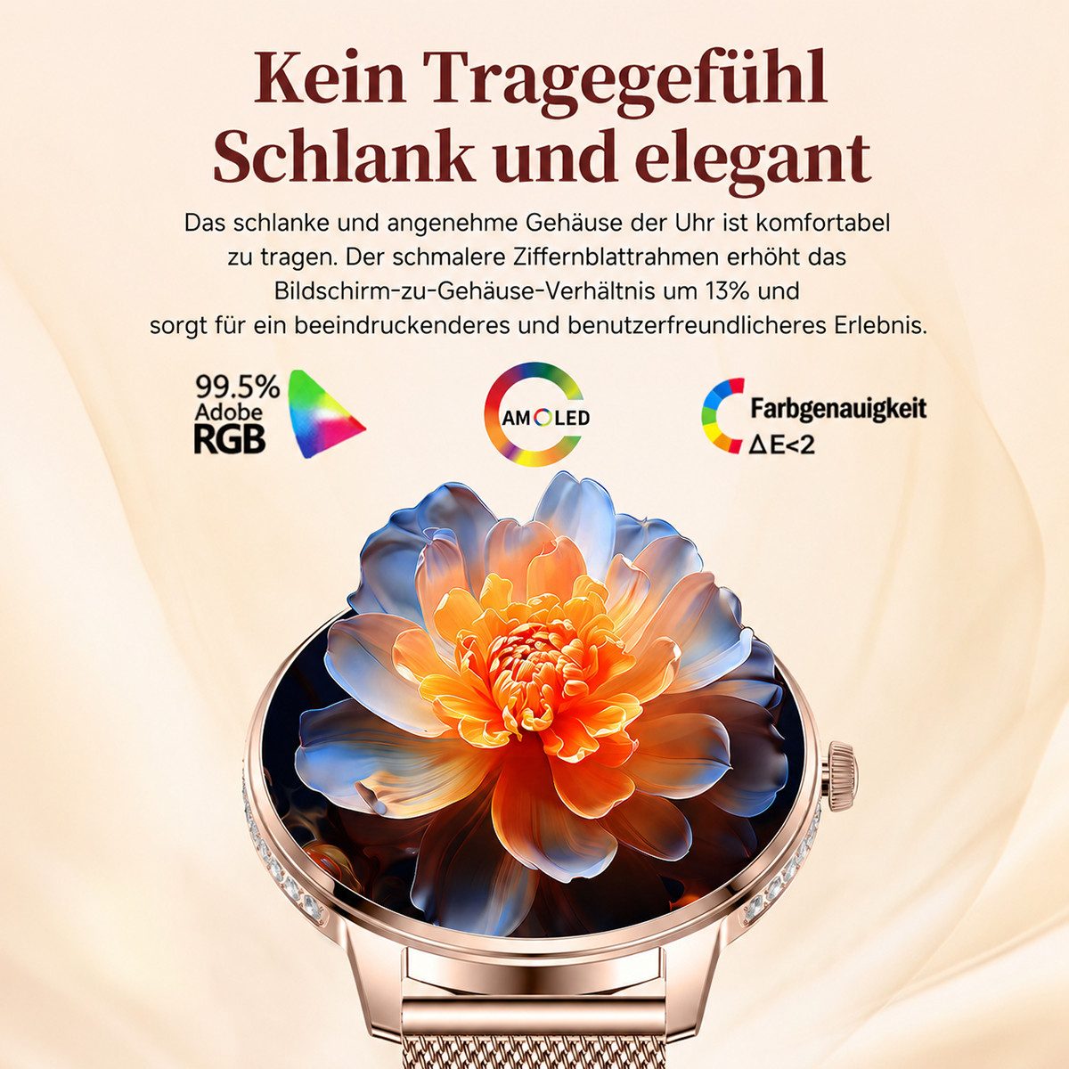 Vashoy Smartwatches für Damen und Herren mit Bluetooth Anrufe & AMOLED Smartwatch (38mm cm/1.19 Zoll, Android4.4/ISO1.0) Spar-Set, 3-tlg., Schritte, Puls, Blutd – Bild 4 von 5