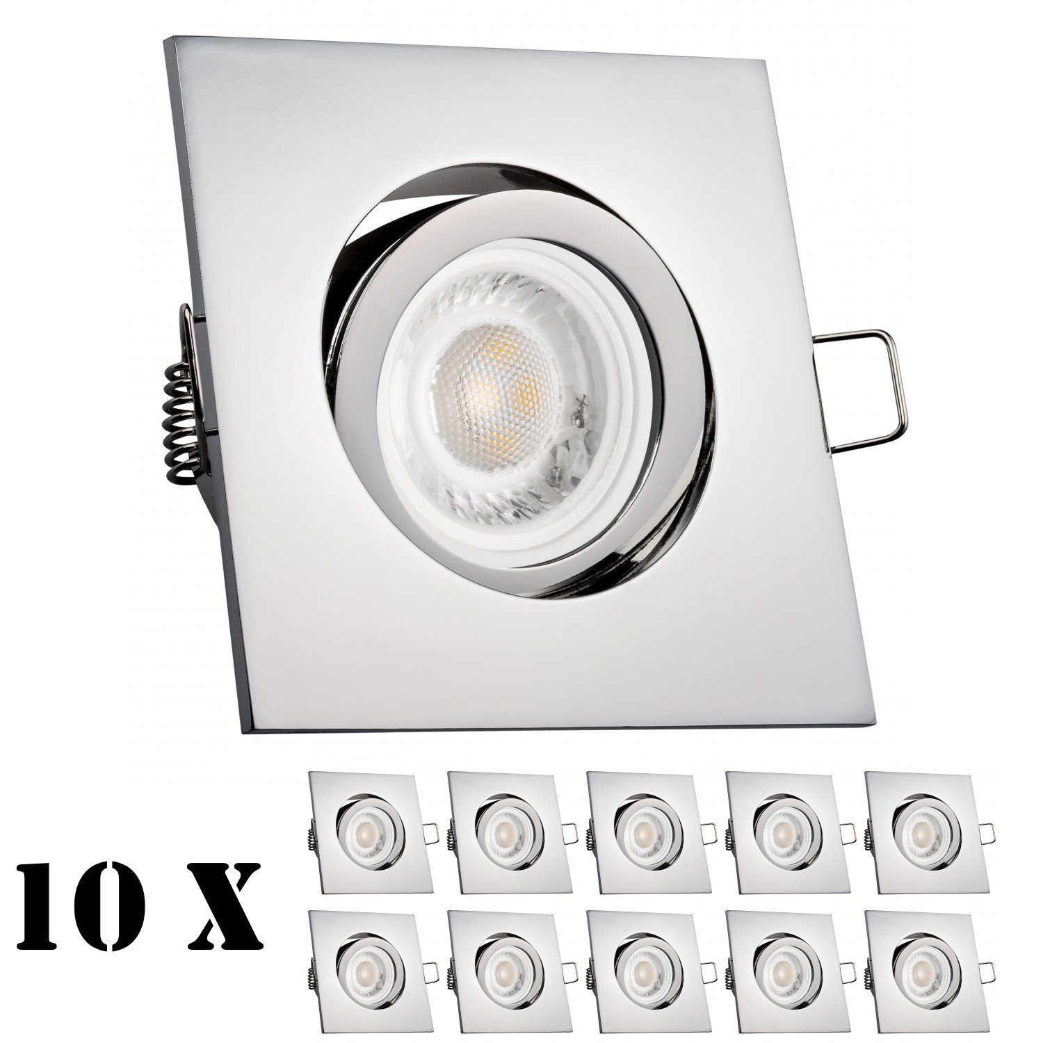 LEDANDO LED Einbaustrahler Set gebürste flach edelstahl LED / silber 10er Einbaustrahler extra in
