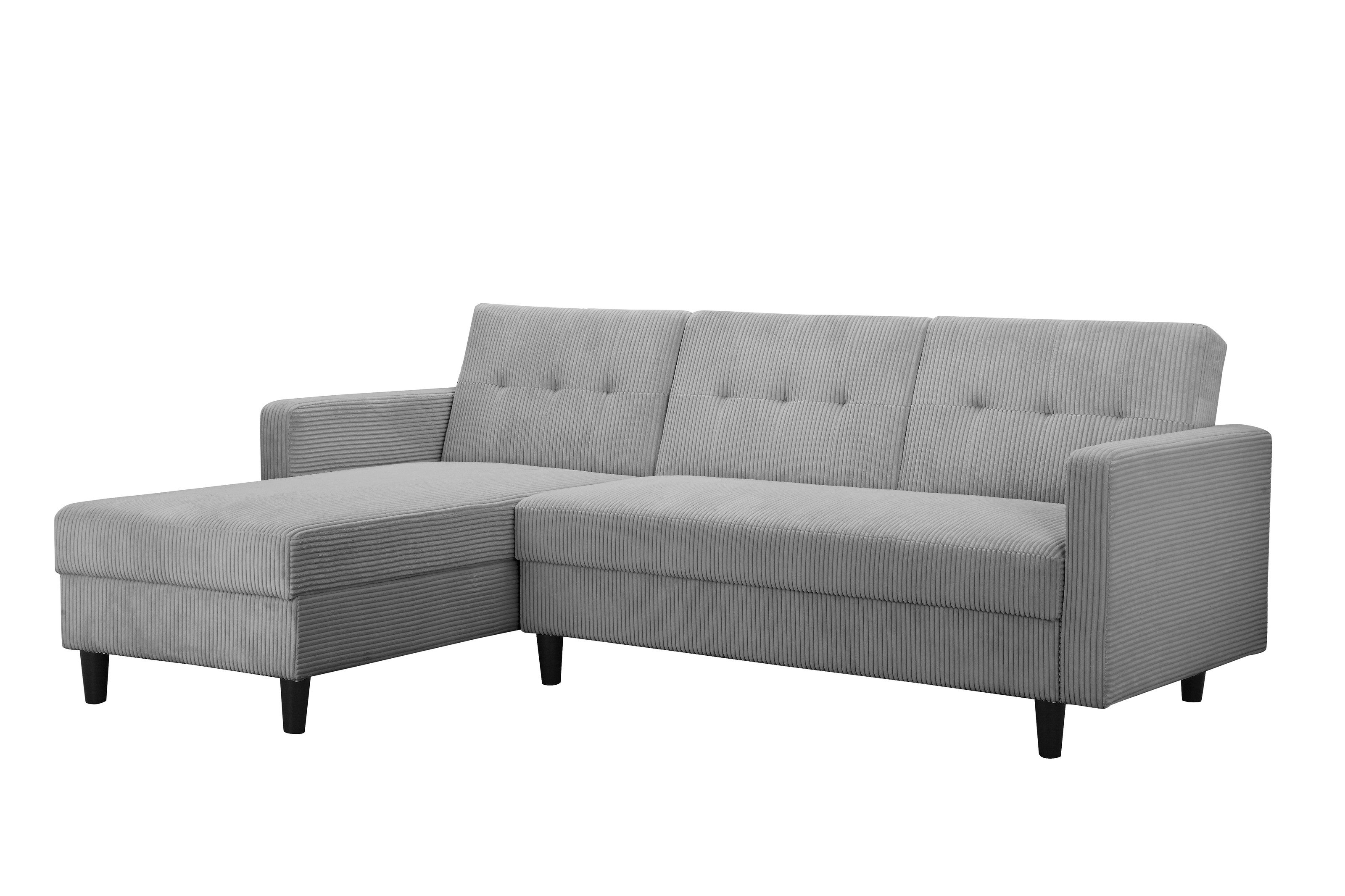 freiraum Schlafsofa Hannover II, in Grau, Cord - 213x82x153cm (BxHxT)