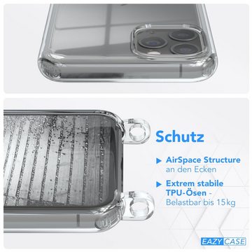 EAZY CASE Handykette 2in1 Metallkette für Apple iPhone 11 Pro 5,8 Zoll, Hülle mit Band Silikonhülle durchsichtig Necklace Cover Slimcover Gold