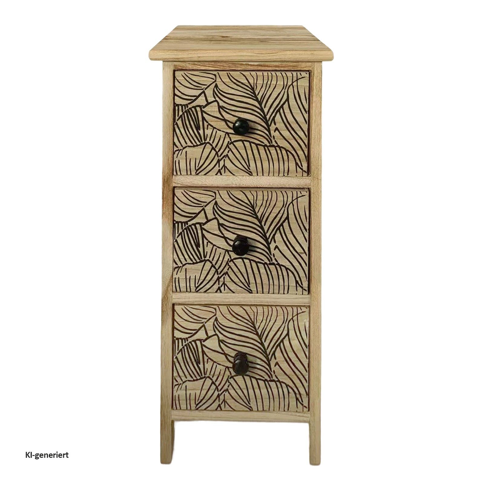 HTI-Living Kommode Kommode Melia schmal 3 Schubladen Blätter-Design Artisaneiche-Schwarz (Stück, 1 St., 1 Kommode)