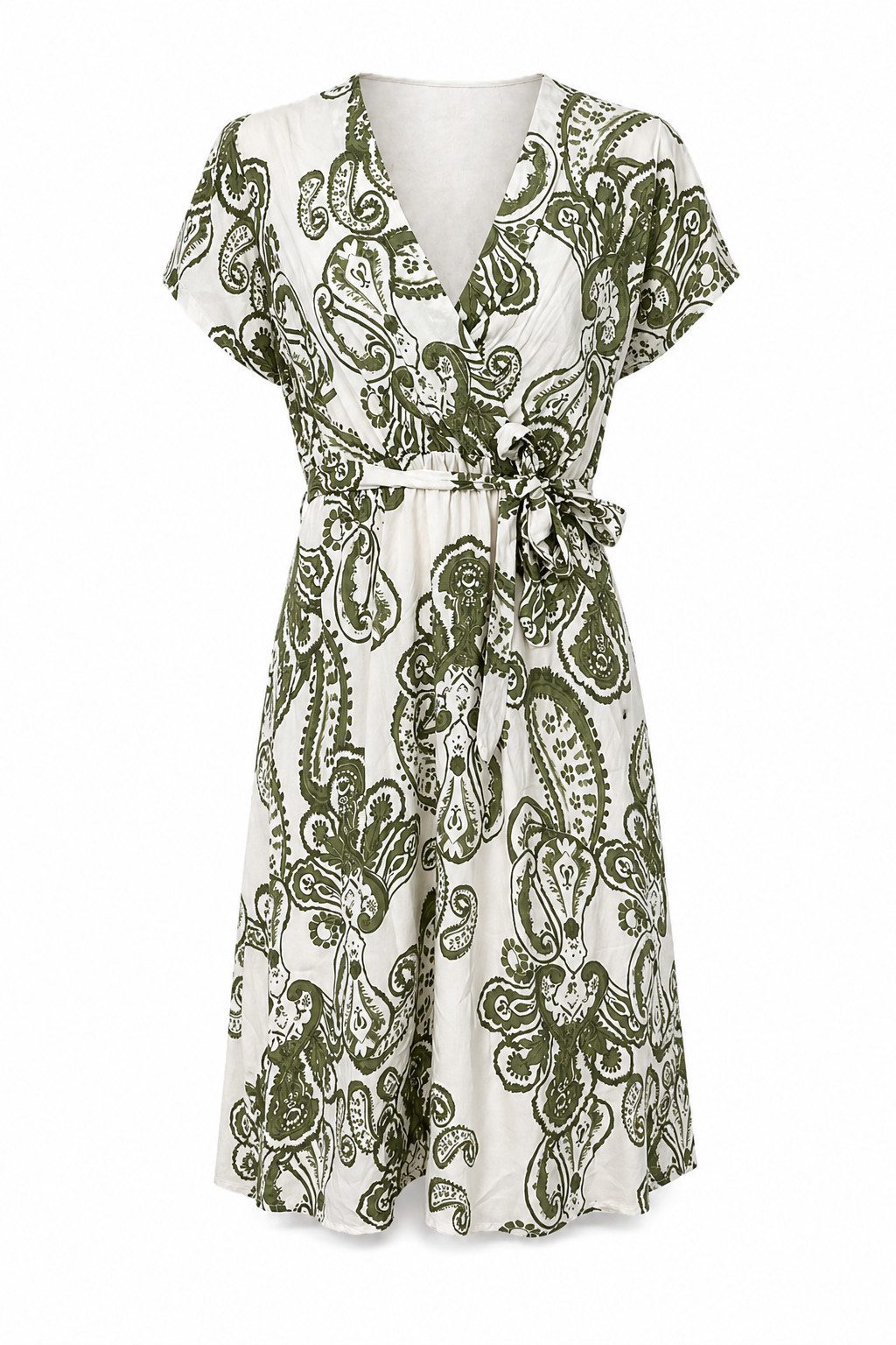 ITALY VIBES Cocktailkleid - gemustertes Sommerkleid - Wickelkleid tailliert - grün ONE SIZE - passend für Größen XS - L
