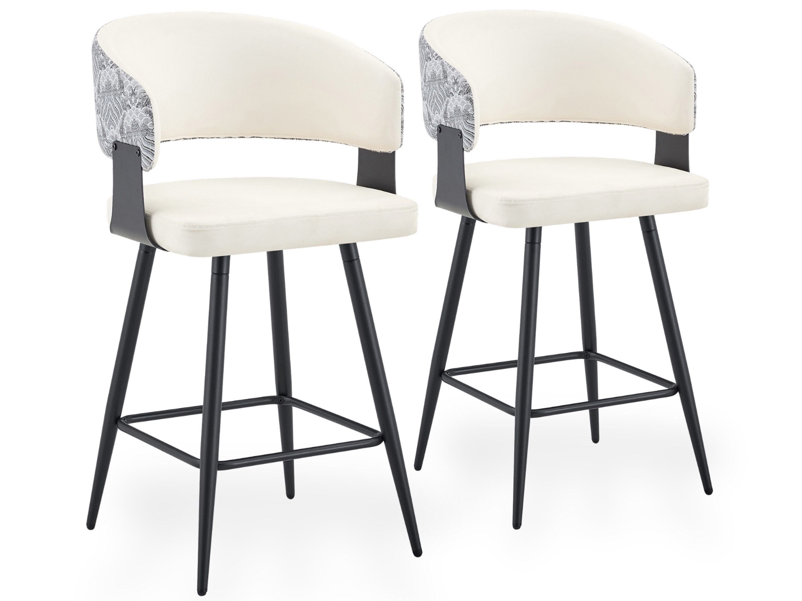 SeedWave Barhocker 2er Set PU-Leder-Tresenhocker mit gebogener Lehne und Fußstütze (2er Set), Thekenstühle mit 64 cm Sitzhöhe, Polster und schwarzem Metallgestell
