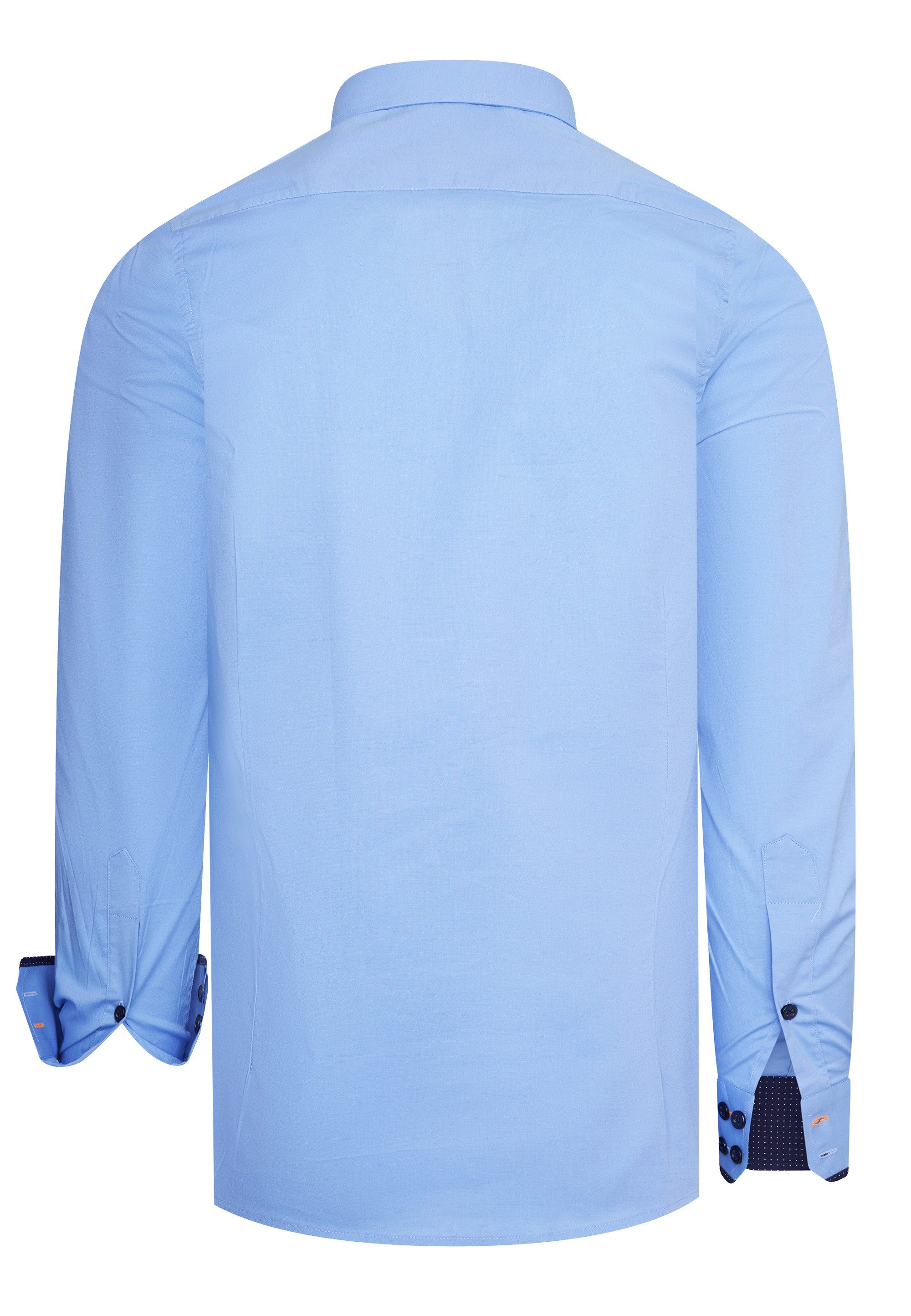 R-NEAL Businesshemd Kontrast Hemd Herren Baumwollhemd Cotton Stretch Body Fit
