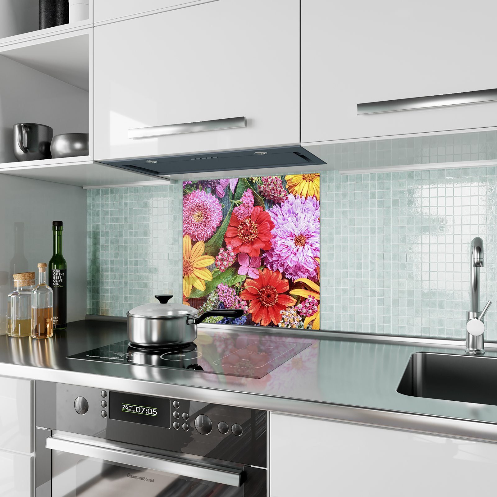 Spritzschutz Küchenrückwand Motiv Primedeco Küchenrückwand mit Blumenstrauss Glas Bunter
