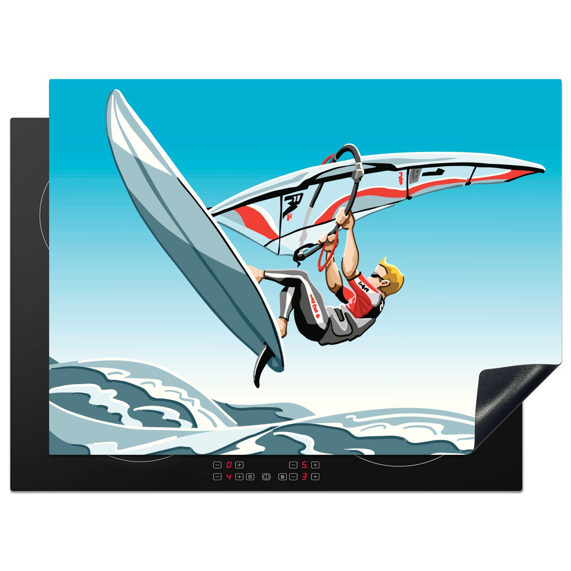 MuchoWow Herdblende-/Abdeckplatte Mobile Vinyl, Ceranfeldabdeckung 70x52 (1 cm, Illustration tlg), Windsurfers, Eine nutzbar, eines Arbeitsfläche