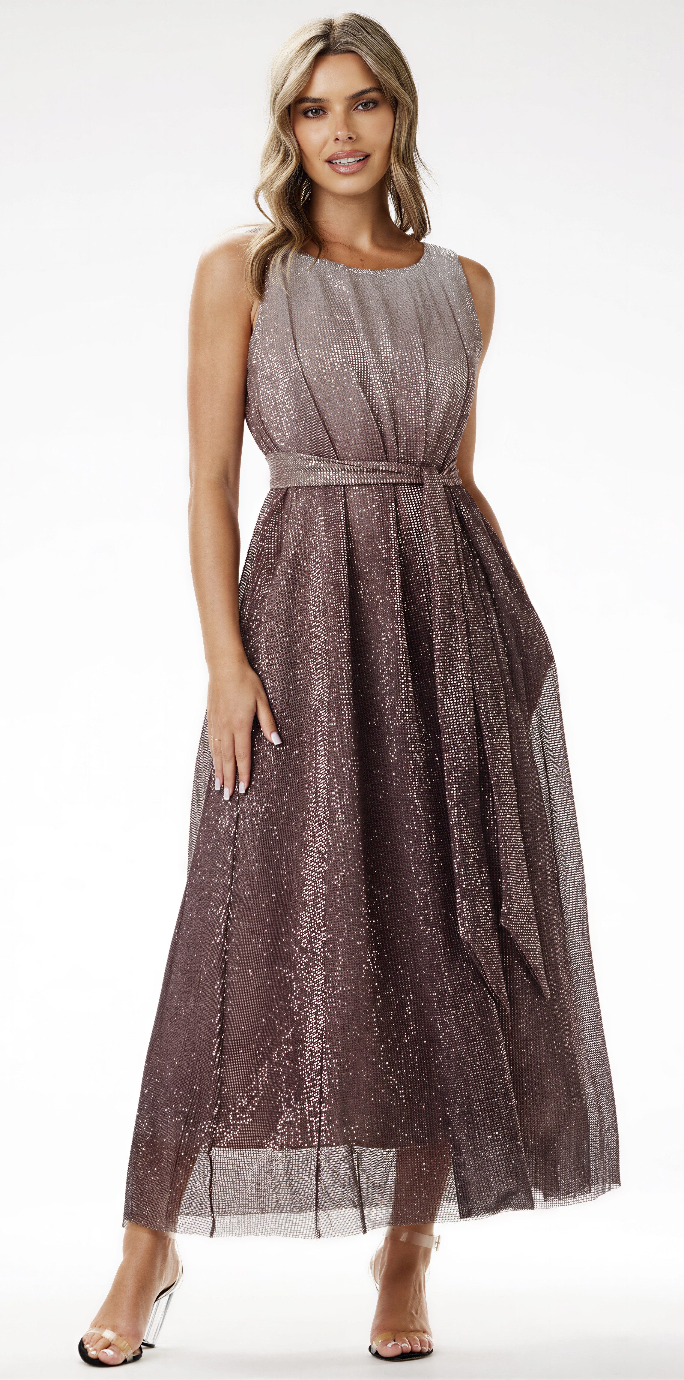 Awama Maxikleid mit Pailletten und Bindegürtel