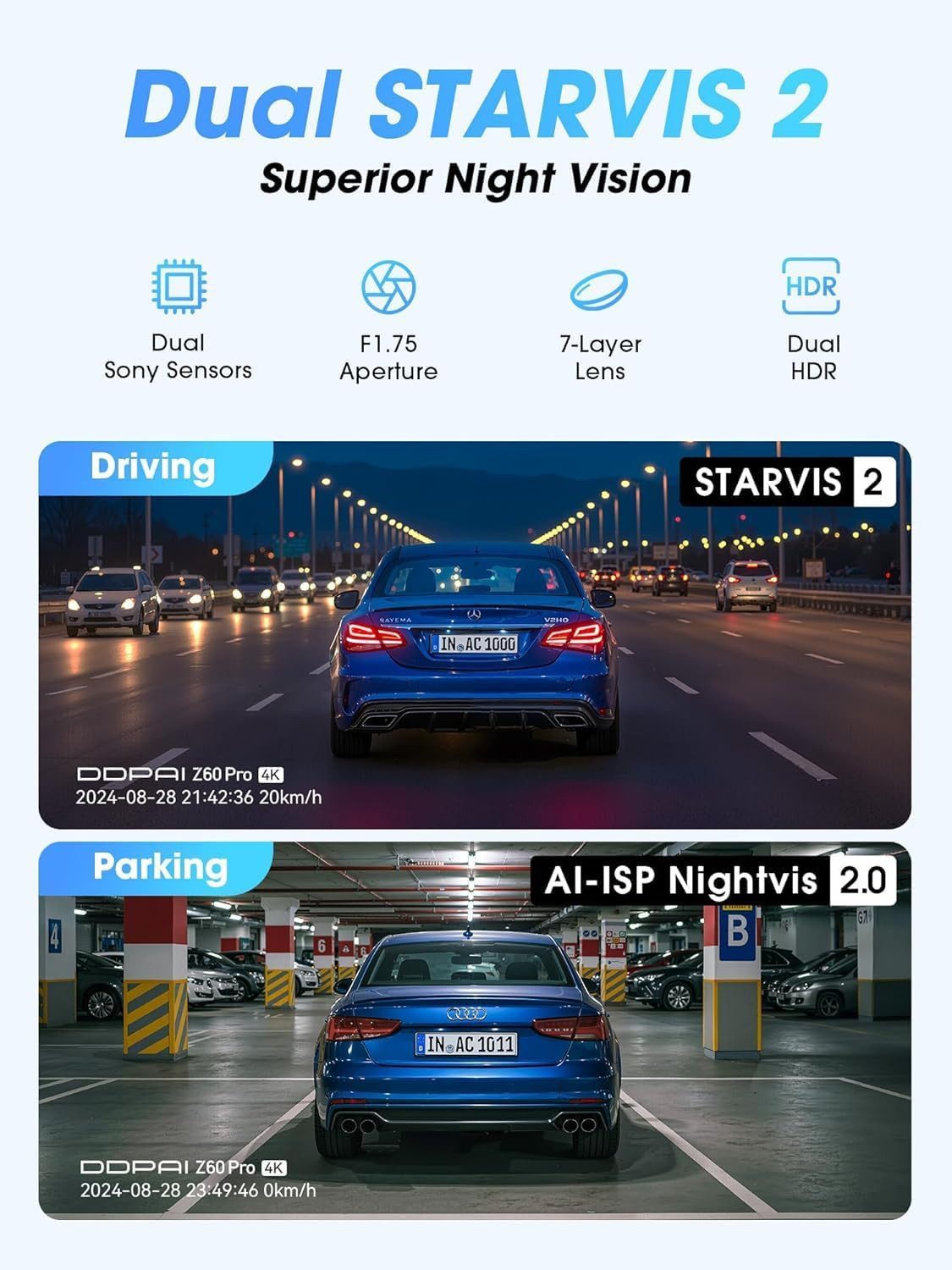 Athlix Z60 Pro 4K Dashcam mit Front- und Rückkamera, Dual-Kamera Dashcam (4K, 4G, 4K 60FPS HDR, Nachtsicht, WLAN, GPS) – Bild 5 von 5