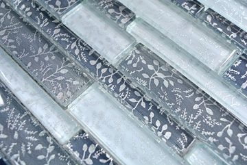 Mosani Mosaikfliesen Glasmosaik Stäbchen Mosaikfliesen Fliesenspiegel weiss grau