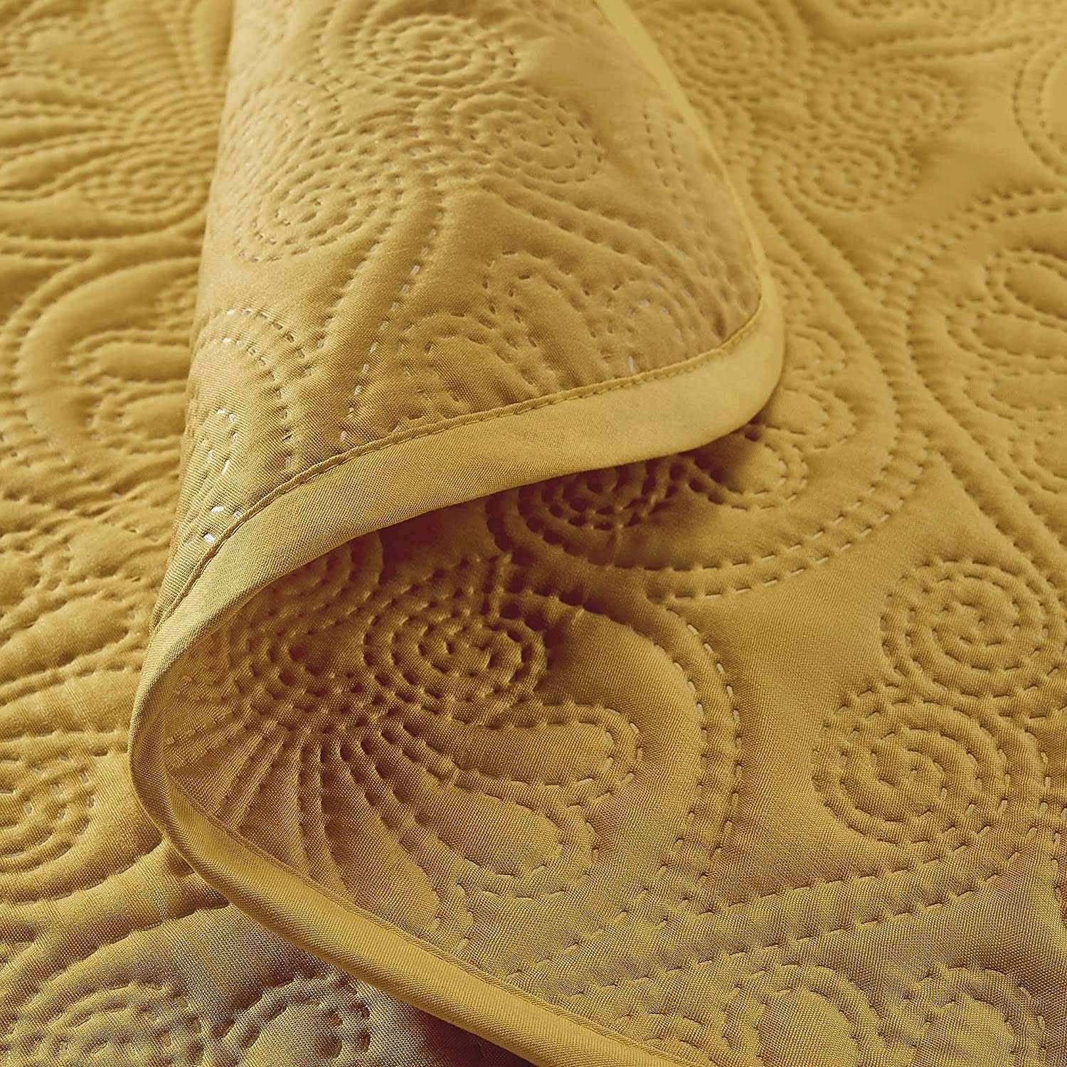 Senfgelb Bettüberwurf Doppelseitig, Tagesdecke Tagesdecke Steppdecke Decke Leila Muster ROOM99