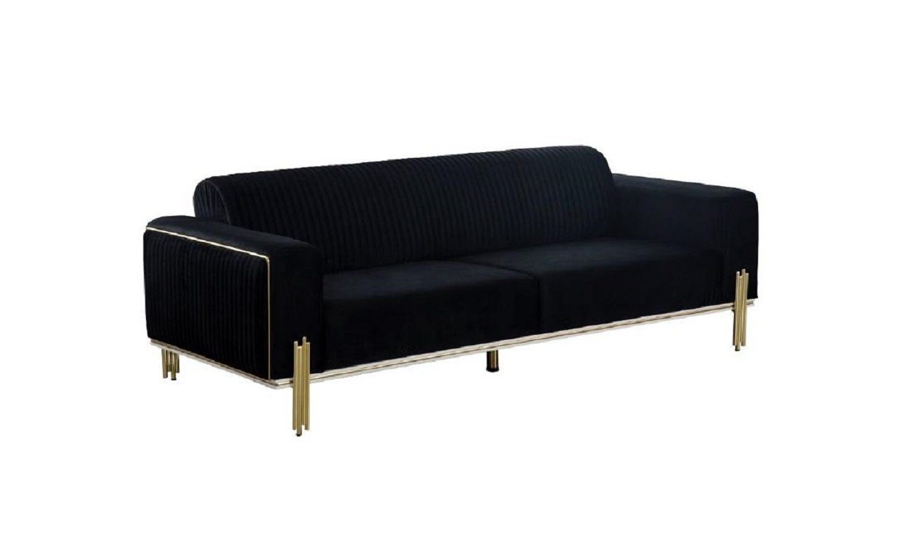 Sofa Dreisitzer Designer Metall Gepolstert, in Gold Samt Möbel Made Europe JVmoebel Couch