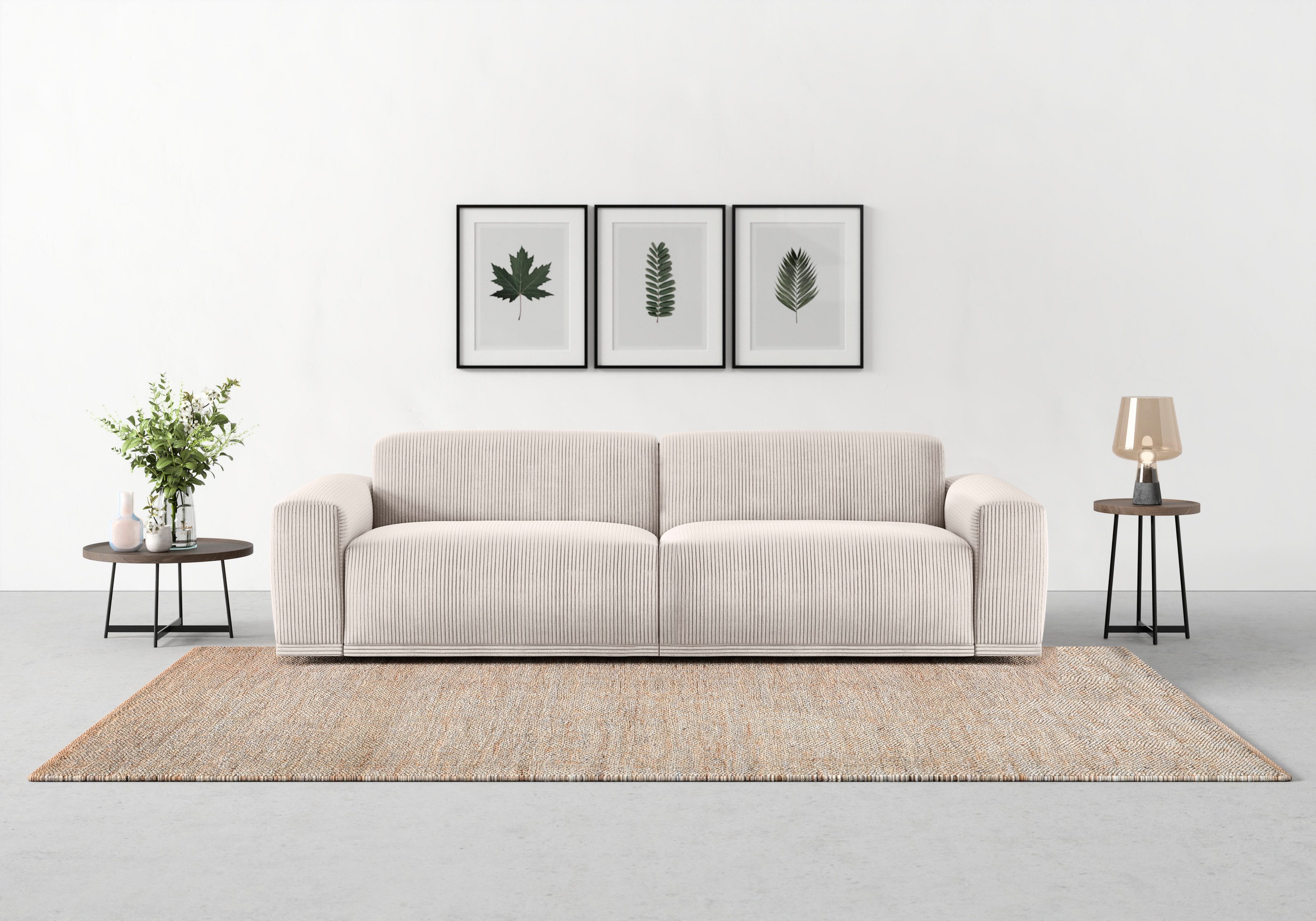 TRENDMANUFAKTUR Big-Sofa Braga 254 cm, Japandi-Stil, hochwertiger Kaltschaum, Megasofa in Cord, modernes Big-Sofa, Couch mit hohem …