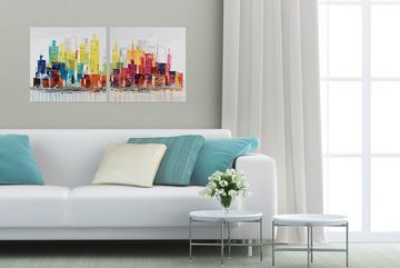 KUNSTLOFT Gemälde City of Lights 120x60 cm, Leinwandbild 100% HANDGEMALT Wandbild Wohnzimmer