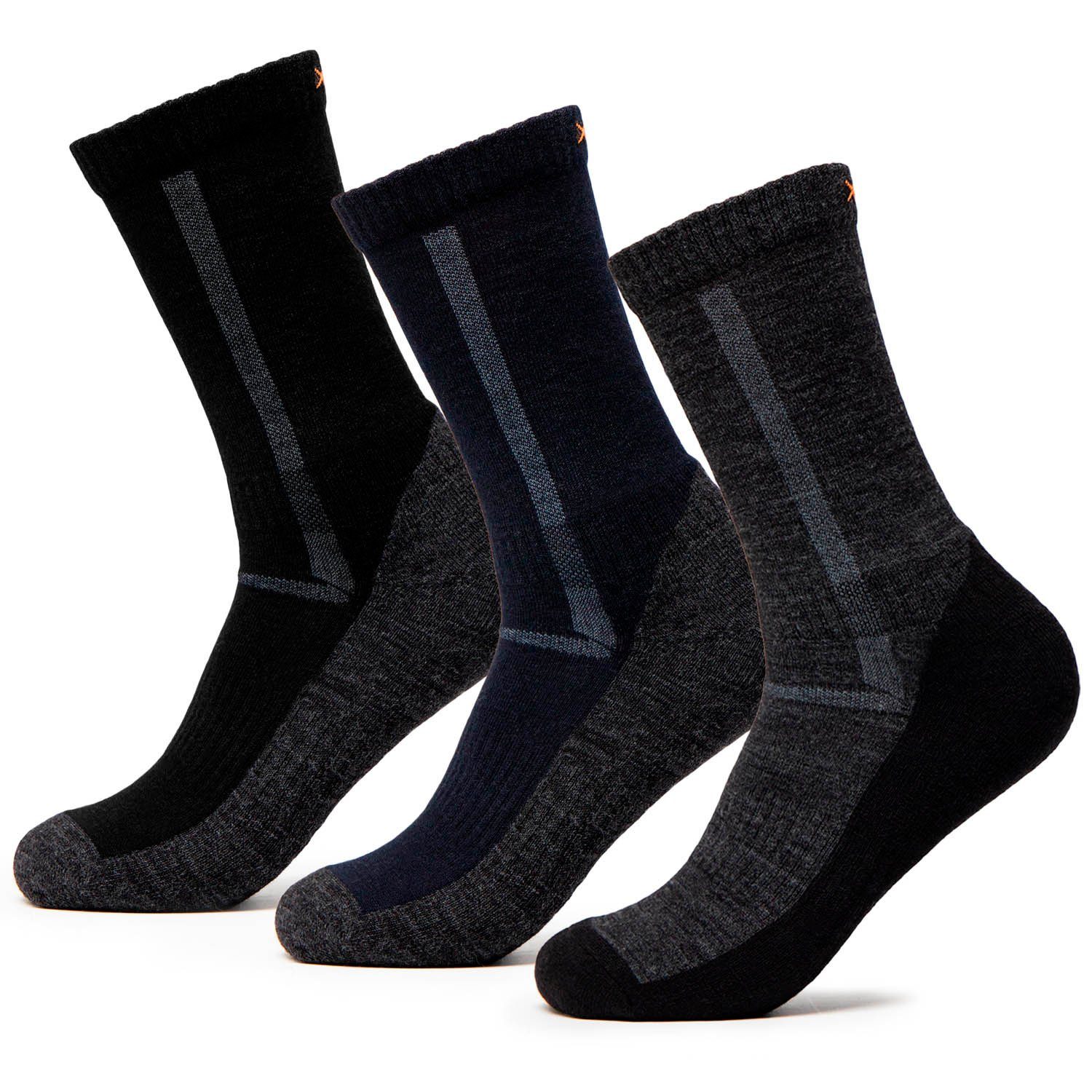 Merino OCCULTO Reinhold) Herren (Modell: (3-Paar) Wandersocken 3er Pack Blk-Anthra-Navy Wandersocken