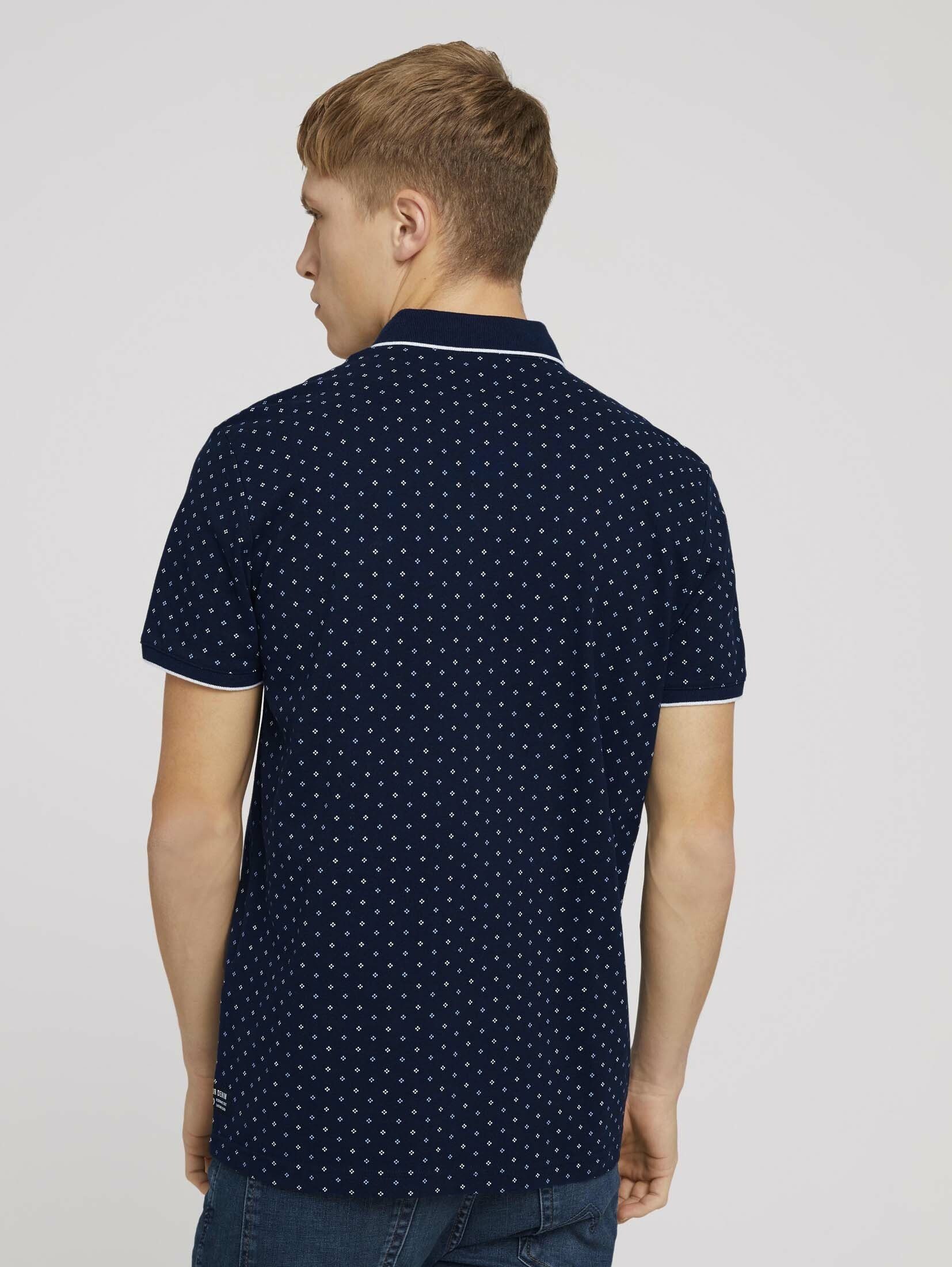 TOM TAILOR Denim Poloshirt print dot navy regular Poloshirt Allover-Print mit