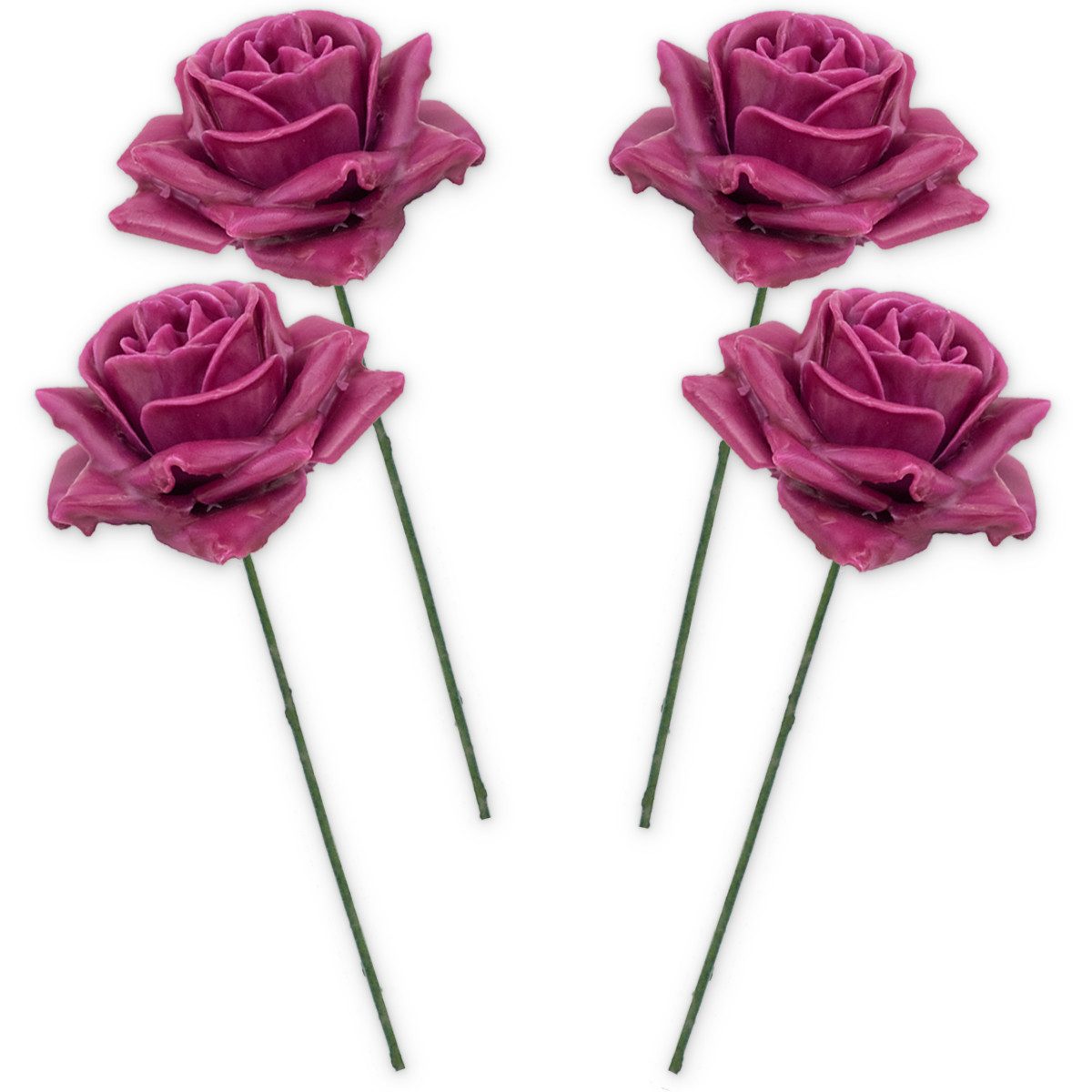matches21 HOME & HOBBY Bilderrahmen Wachsrosen mit Stiel als Kunstrosen Rosen-Blüten in rosa pink, (4 St), 4 künstliche Wachs-Blüten Textil-Rosen Blumengestecke Deko-Rosen