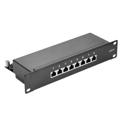 TPFNet 10" CAT6 Patchfeld / Verteilerfeld / Patchpanel Netzwerk-Patch-Panel (1HE, 8 Ports, CAT6, RJ45-Ethernet, 1000 Mb/s, 1HE und 0,5HE sowie in Grau RAL 7035 oder Schwarz RAL 9005)