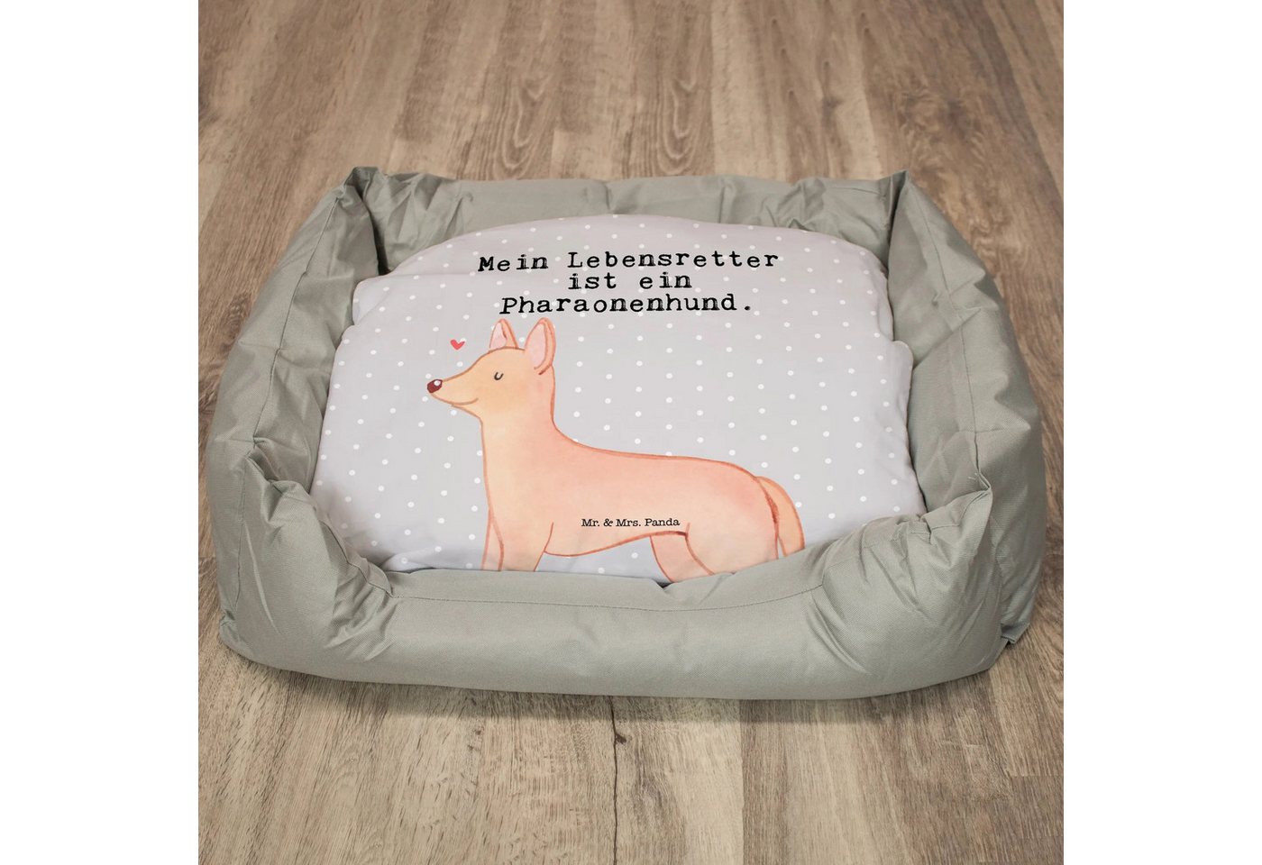 Thumbnail - Mr. & Mrs. Panda Tierbett Pharaonenhund Lebensretter - Grau Pastell - Geschenk, Welpe, Hundebet, Ultrabequem