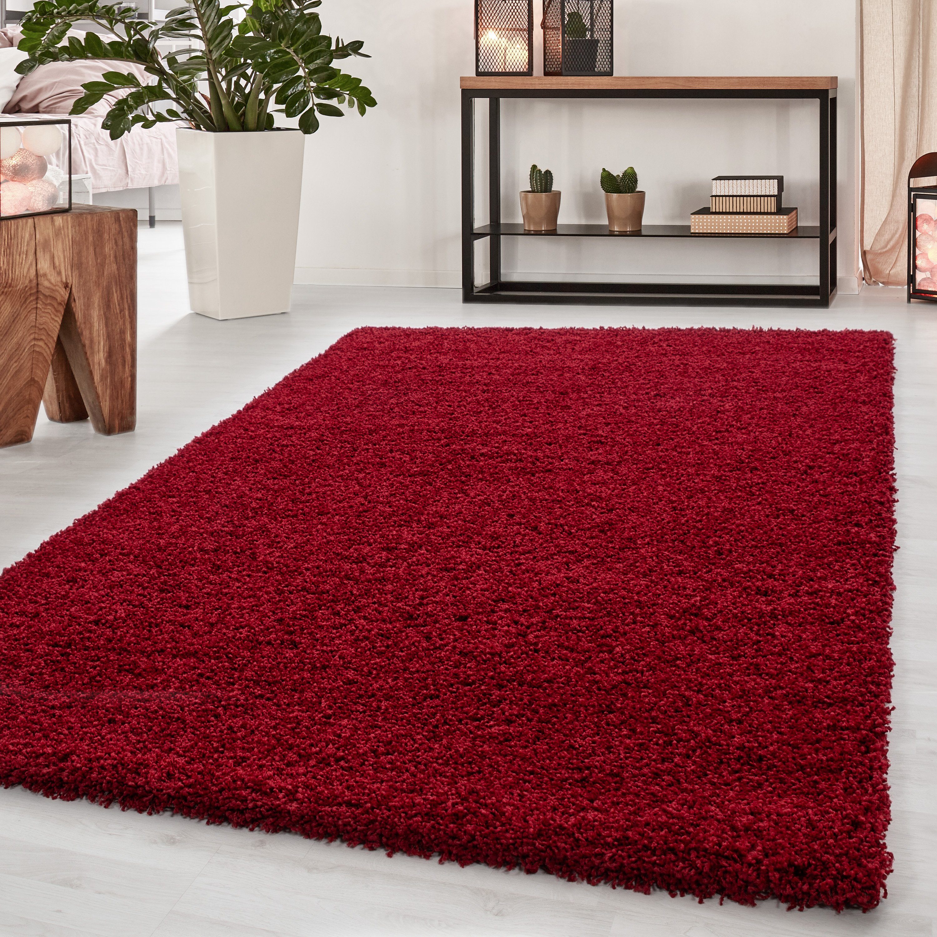 Teppich Unicolor - Einfarbig, Teppium, Läufer, Höhe: 50 mm, Teppich Wohnzimmer Rot