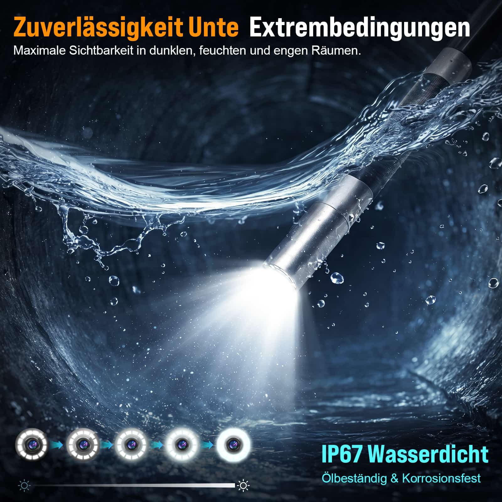 ANYSUN 1080P Endoskopkamera mit Licht Beweglicher Kopf 5" HD Rohrkamera Inspektionskamera (Wasserdicht Endoskop Kamera Kanalkamera mit 9 LED - 2 Meter Kabel)