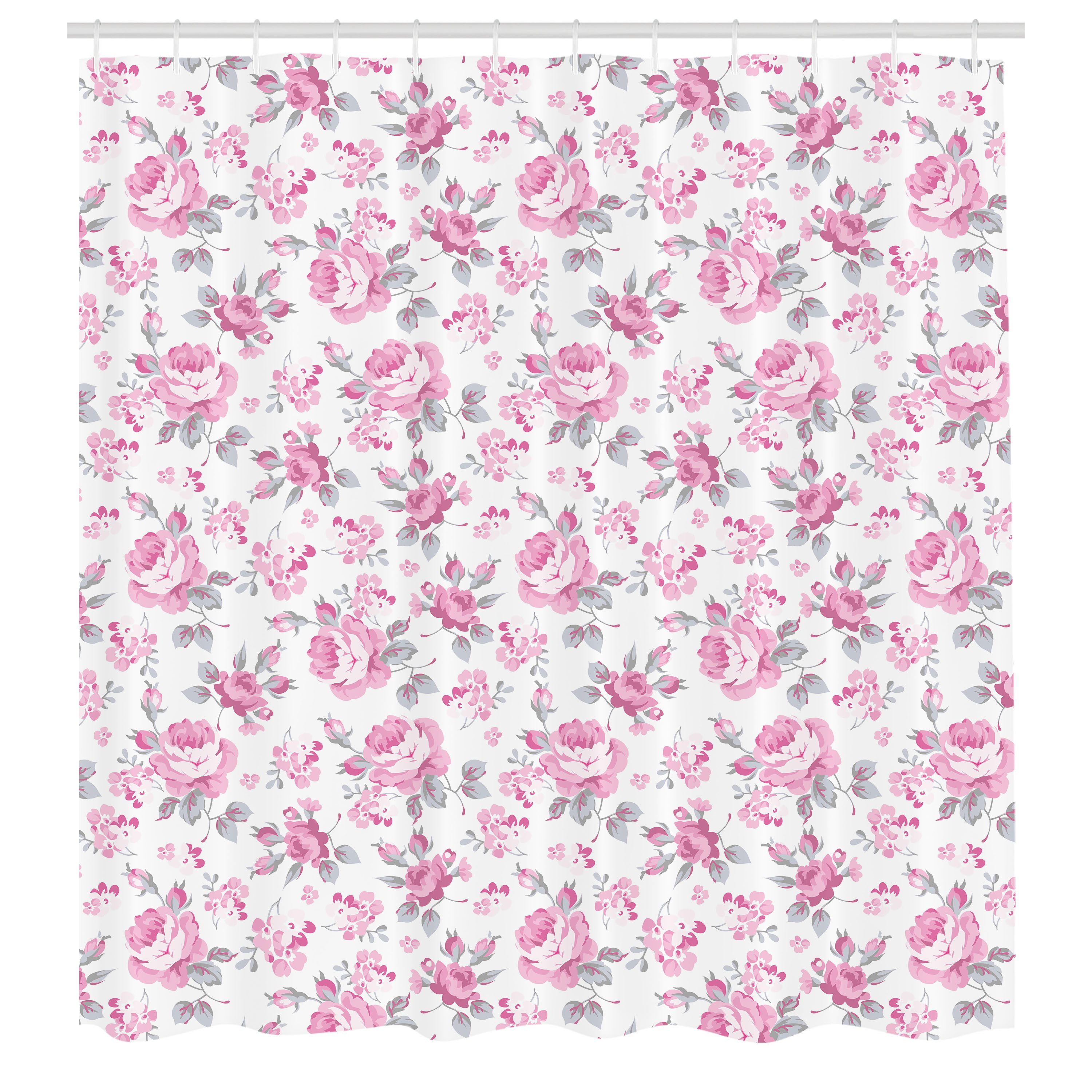 Abakuhaus Duschvorhang Moderner Digitaldruck mit 12 Haken auf Stoff Wasser Resistent Breite 175 cm, Höhe 180 cm, Shabby Chic Rosa Rosen Frühling