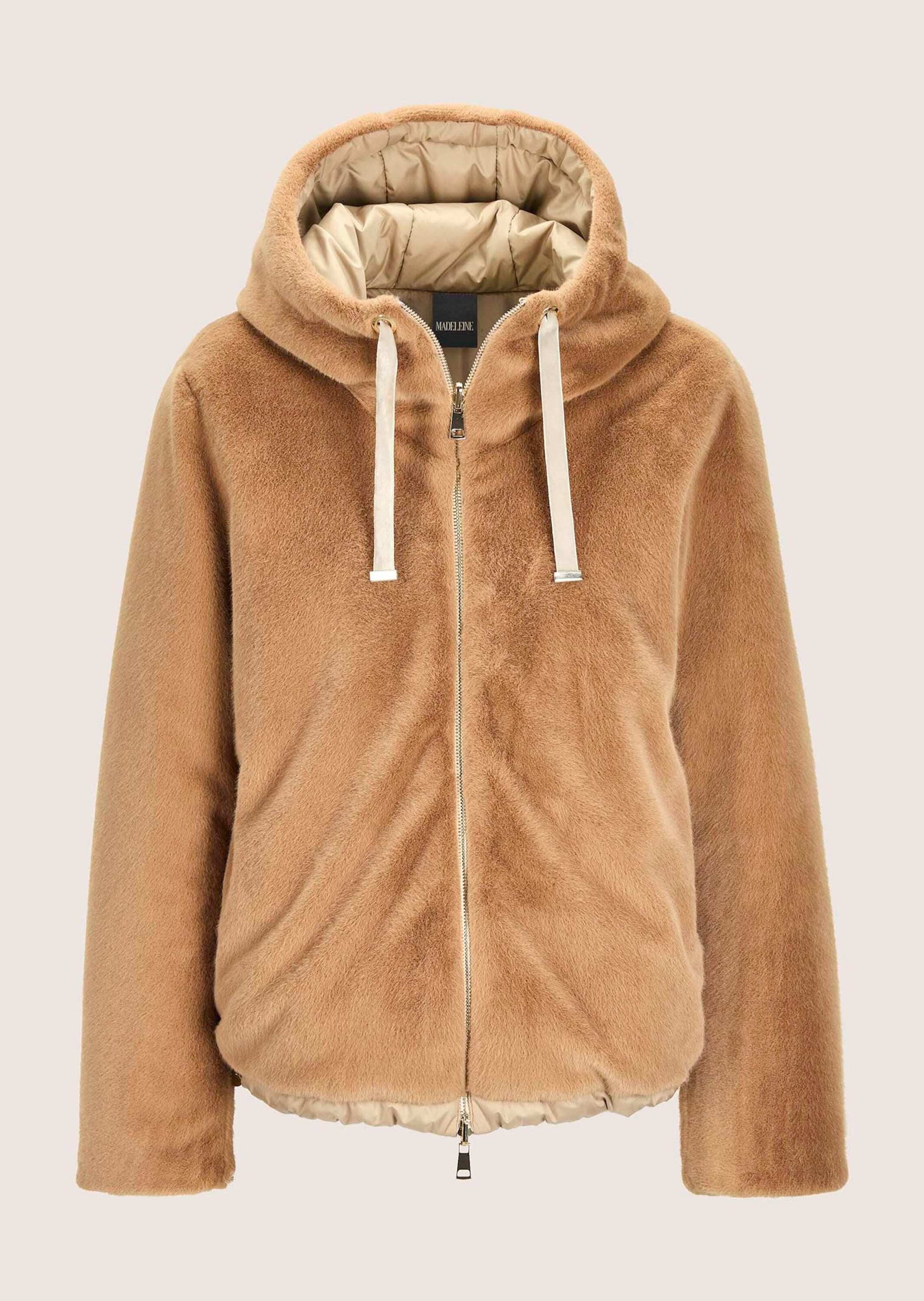 MADELEINE Outdoorjacke Webpelz-Mantel mit doppeltem Look Flauschig und glänzend, mit Kapuze und langen Ärmeln – Bild 5 von 5