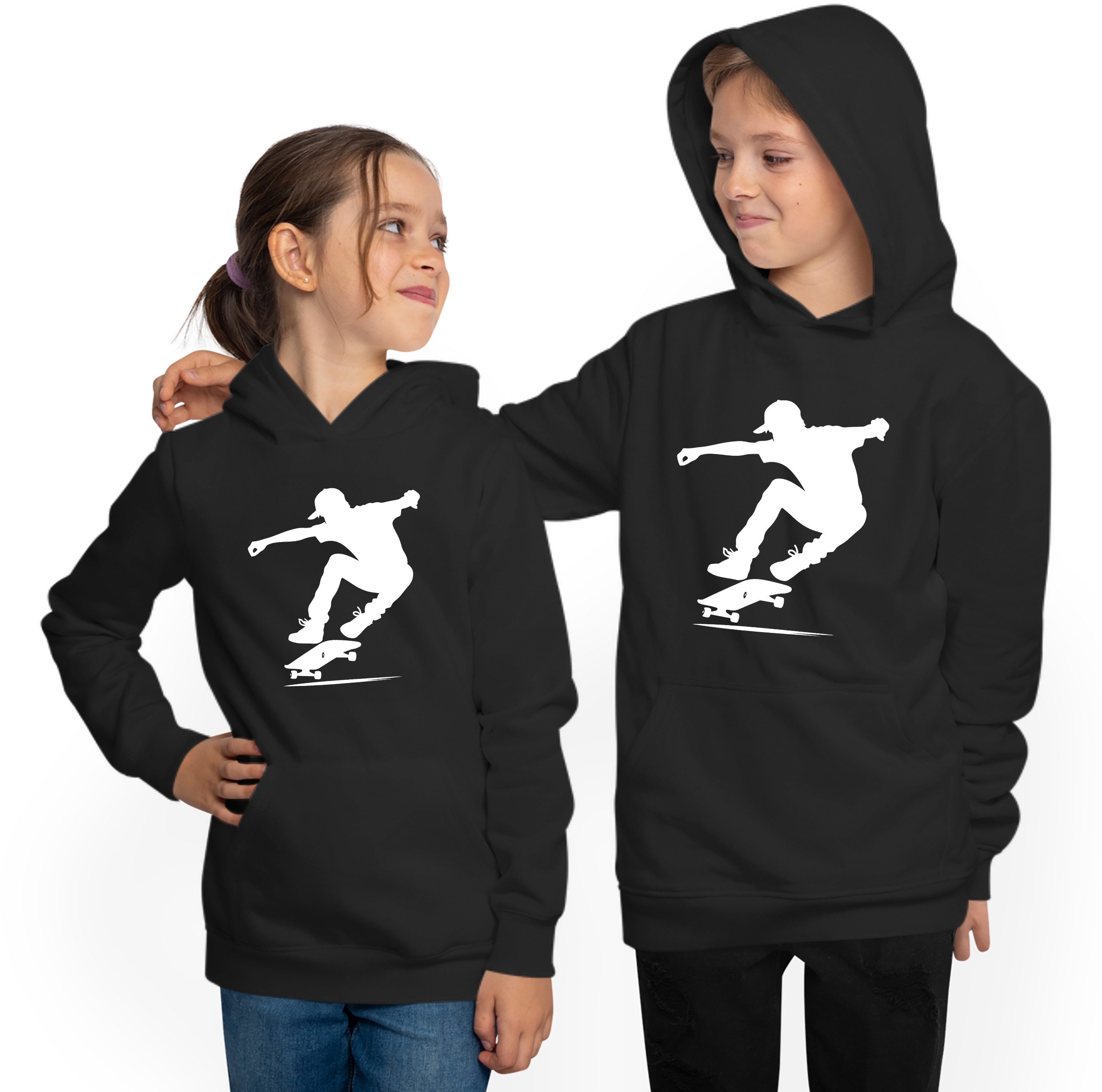 MyDesign24 Hoodie Kinder Skater Kapuzen Pullover Springender Skateboarder Kapuzensweater i719