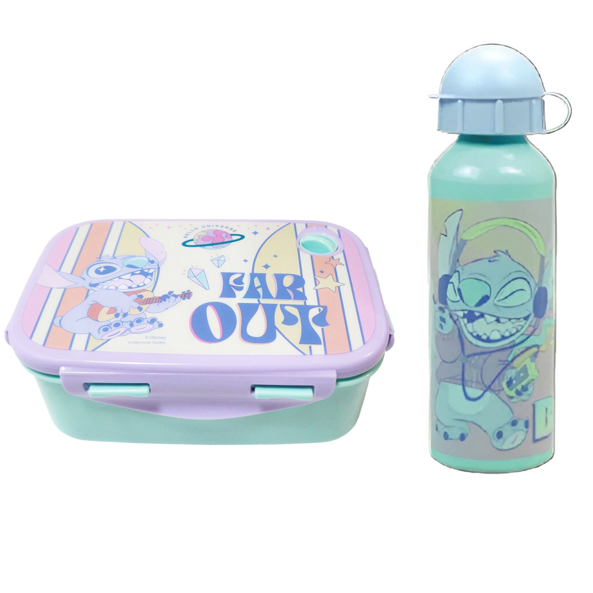 Disney Lunchbox Disney Lilo und Stitch 2 tlg. Set Brotdose Alu Trinkflasche 520 ml, (2-tlg., Spar-Set)