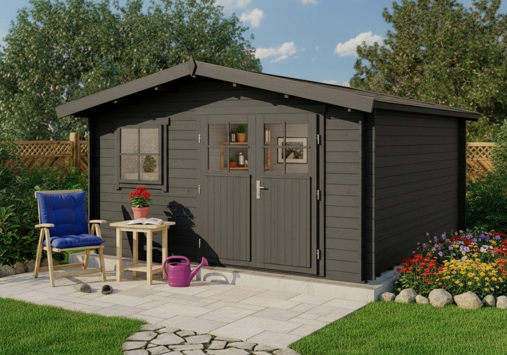 Alpholz Gartenhaus Holz Set - Valeria Imprägniert Inkl. Boden & Dacheind., BxT: 438x427 cm, (Set), in Imprägniert (Grau) Inkl. Fußboden & Dacheindeckung