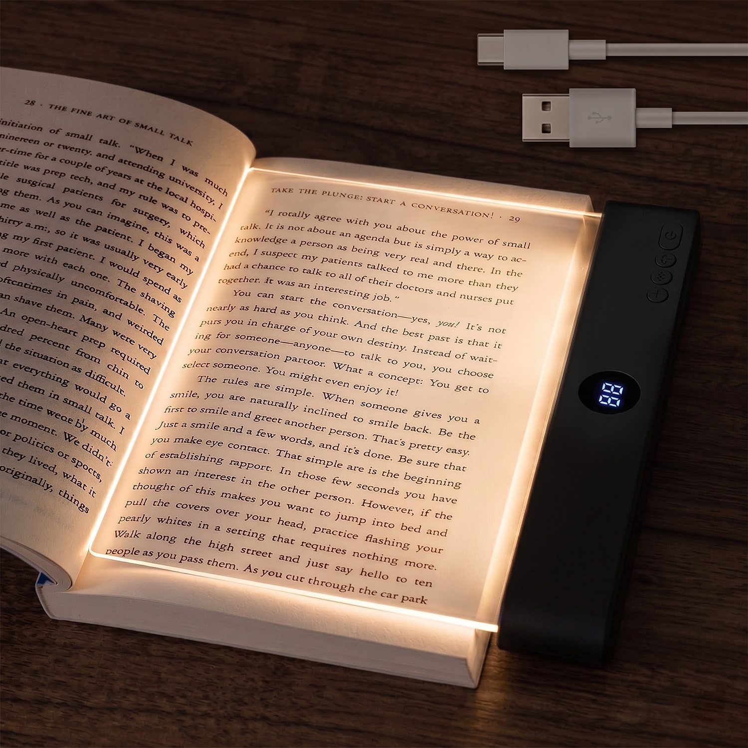 Rosnek LED Leselampe Buchlampe dimmbar mit Timer & 3 Lichtfarben, LED fest integriert, 1200 mAh, transparente Lichtplatte für Bett, Sofa, Büro & Reisen