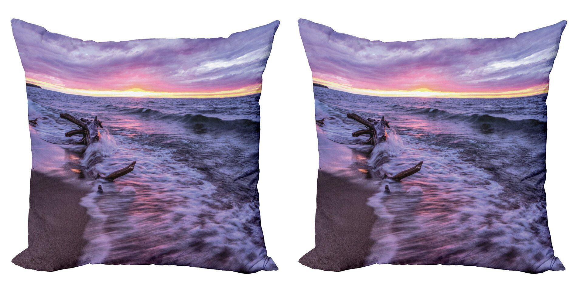 Kissenbezüge Modern Accent Doppelseitiger Digitaldruck, Abakuhaus (2 Stück), Digital Wellenförmige Meer Couldy Sonnenuntergang