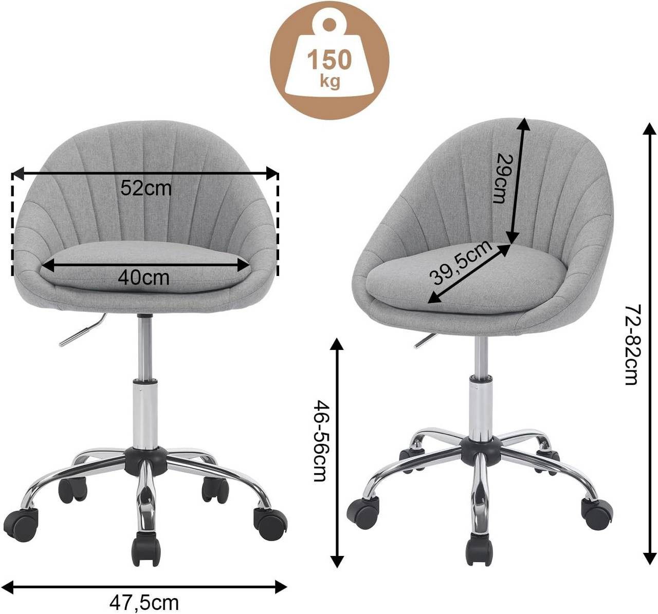 Woltu Bürostuhl (1 St), ergonomisch, Schminkstuhl, Schreibtischstuhl 150 kg belastbar