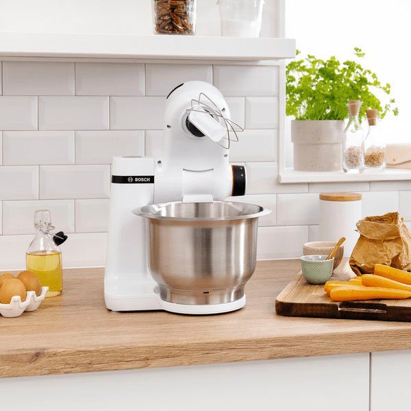 BOSCH Küchenmaschine Serie 2 MUMS2EW00, Edelstahlschüssel, weiß, 700 W, 3,8 l Schüssel, Planetenrührwerk, Knethaken/Schlag-/Rührbesen Edelstahl, 4 Stufen – Bild 5 von 5