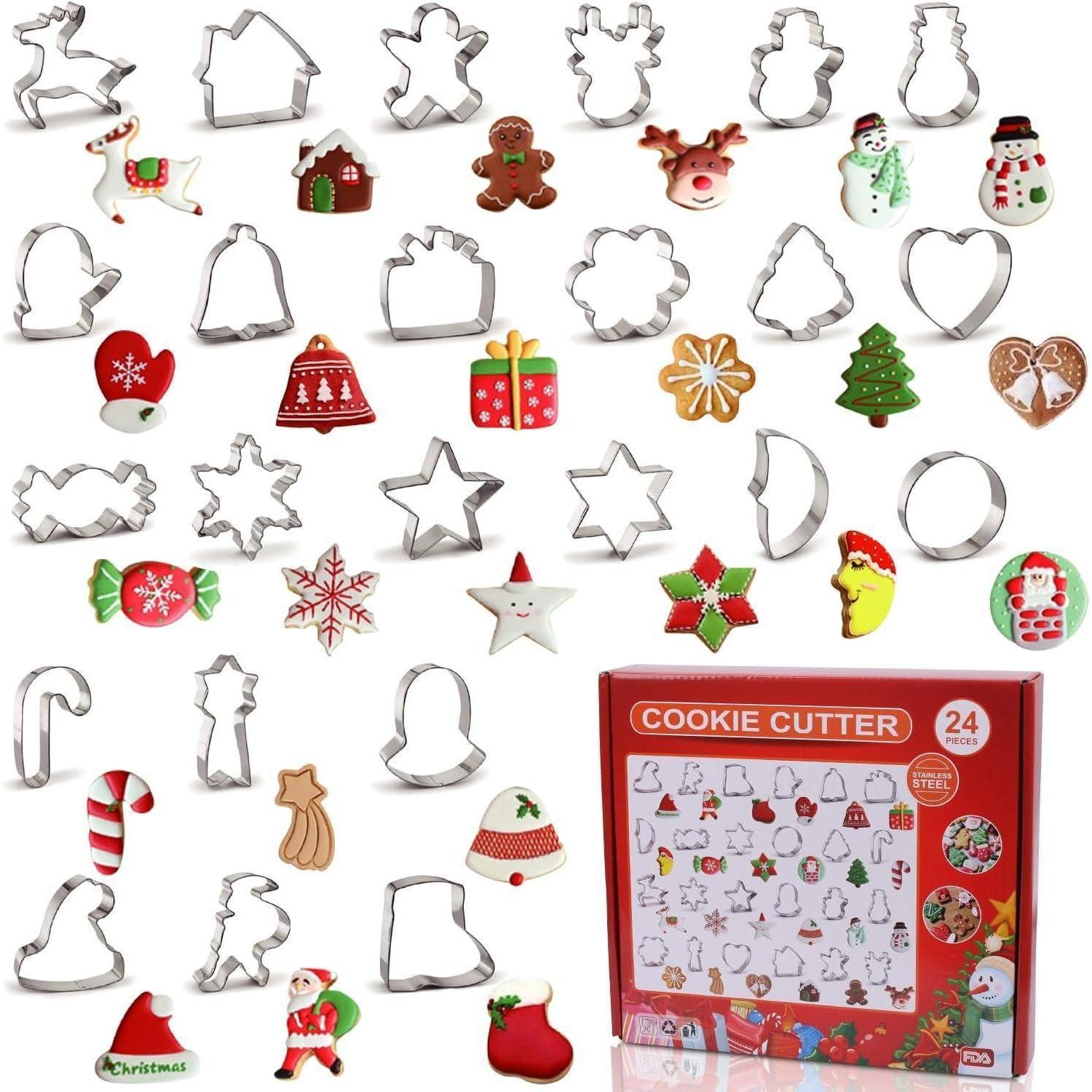 LuxusKollektion Ausstechform 24er Set Weihnachts-Ausstechformen Edelstahl für Plätzchen-Backen, Metall, (24-St)
