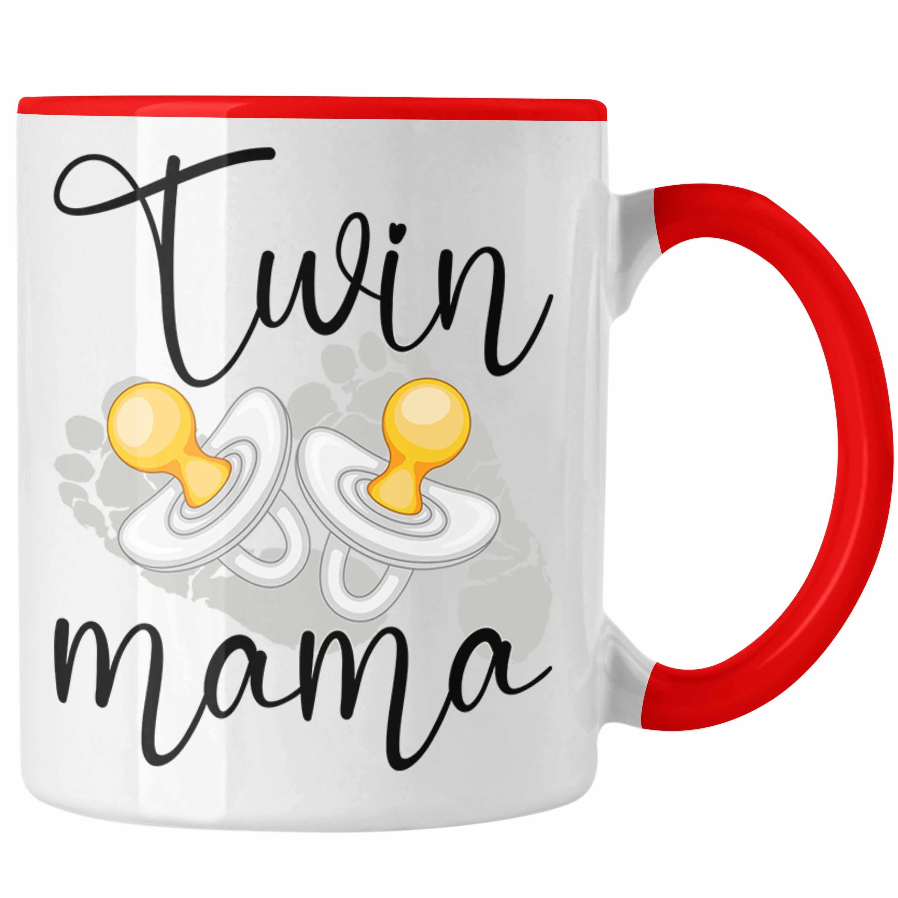 Trendation Tasse Zwillinge Tasse für "Twin Mama" Geschenkidee für Mütter von Zwillingen Rot