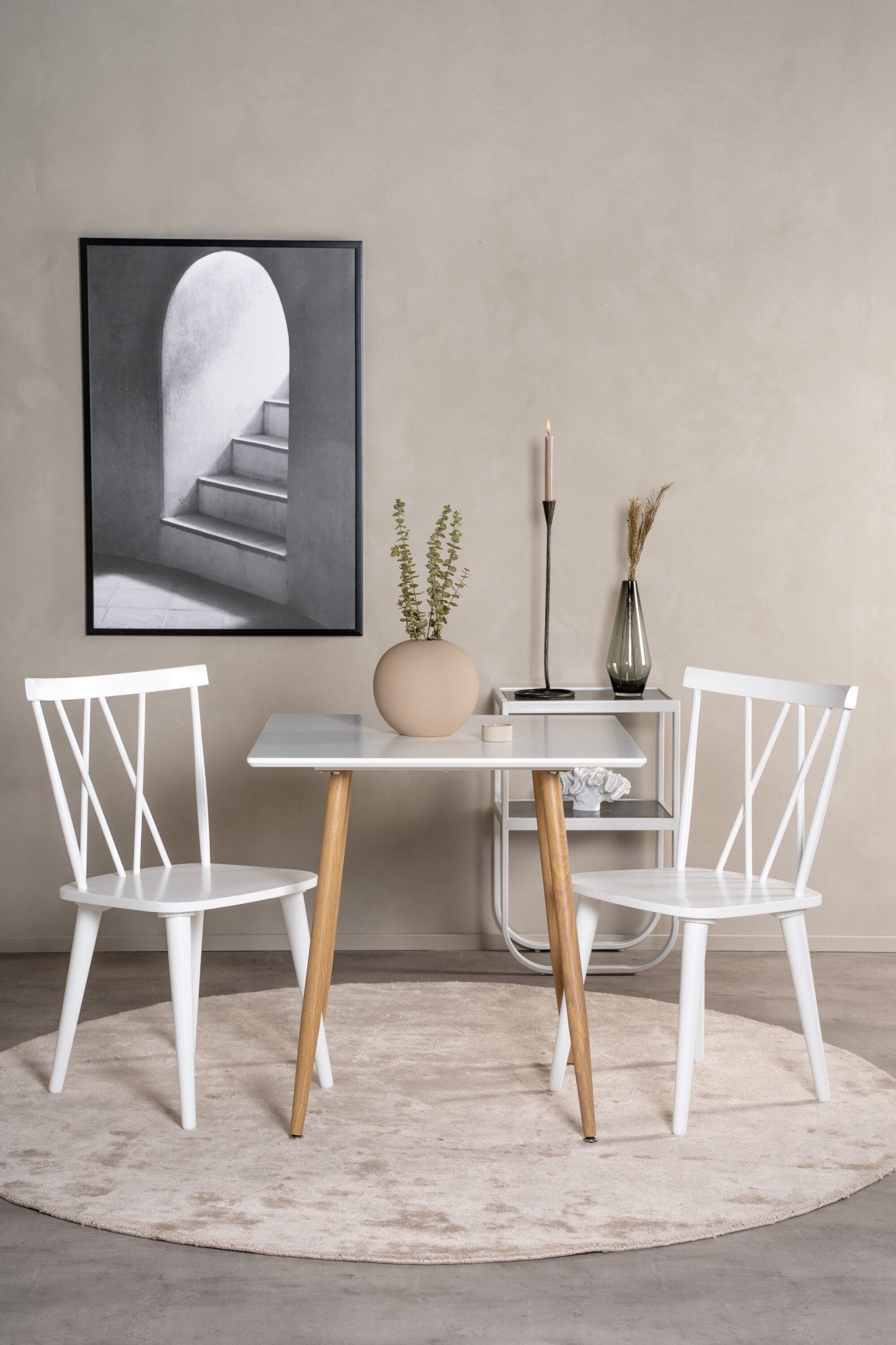 Venture Home Esstisch Polar, runder Esstisch in Eichenholz-Optik, modern, Ø 90 cm, Esszimmertisch, MDF, Stahlbeine, quadratisch, kompakt, modern