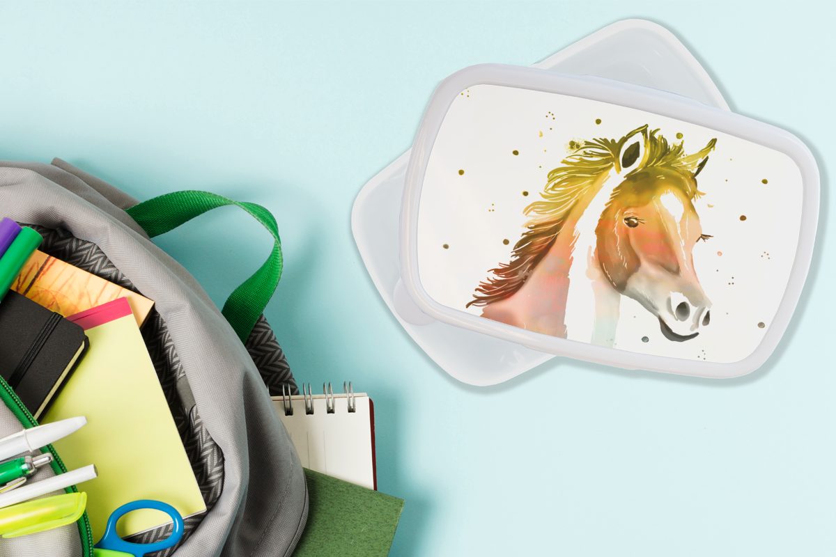 MuchoWow Lunchbox Pferd - Farben (2-tlg), und Kinder - - Jungs Kunststoff, Kinder Mädchen - für Weiß für Brotdose, Mädchen, und Erwachsene, - Mädchen Brotbox