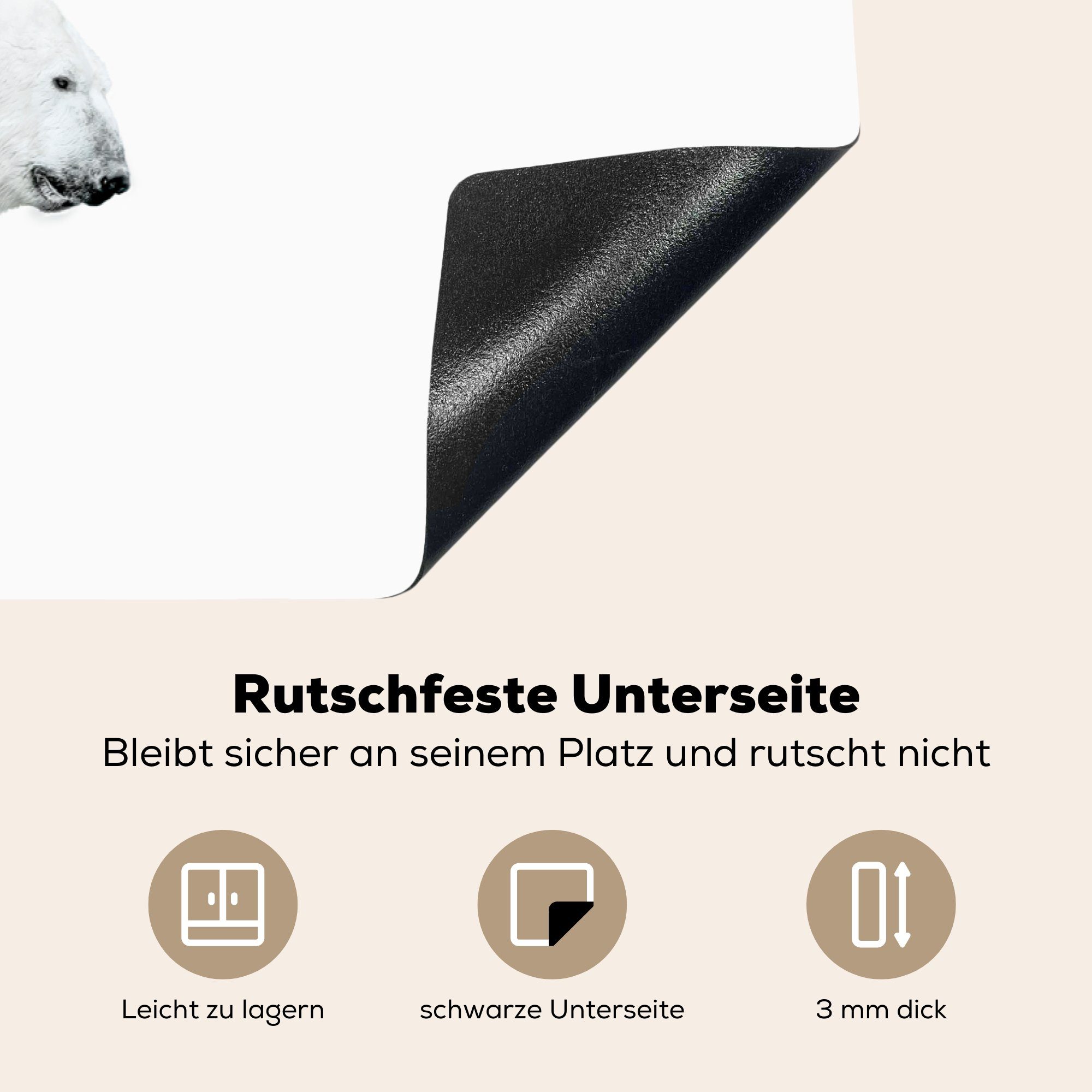 Schutz Induktionskochfeld Ceranfeldabdeckung tlg), - Weiß, cm, für die 81x52 Vinyl, küche, MuchoWow (1 Tiere Eisbär Herdblende-/Abdeckplatte -