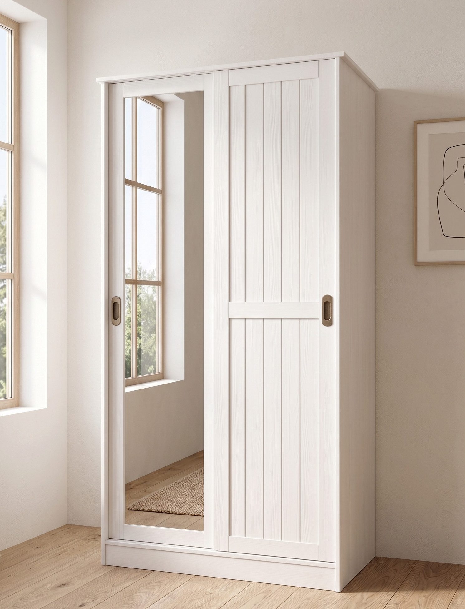 OTTO home Garderobenschrank Malmö Mehrzweckschrank mit Schiebetüren und Spiegel (B/T/H: 93/37/184 cm) aus massiver FSC®-zertifizierter Kiefer, B/T/H 93/37/187 cm