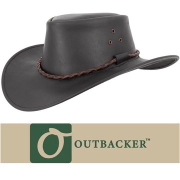 Outbacker Cowboyhut Outdoor Lederhut allwettertauglich mit Kinnband Australien Style Braun