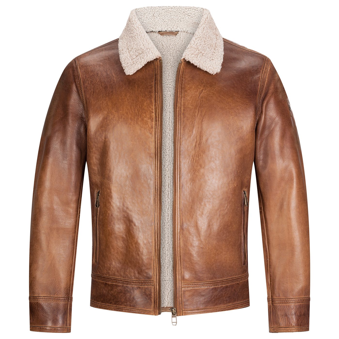 Milestone Lederjacke MSMario Bikerjacke aus genarbtem Lammleder mit Fellkragen