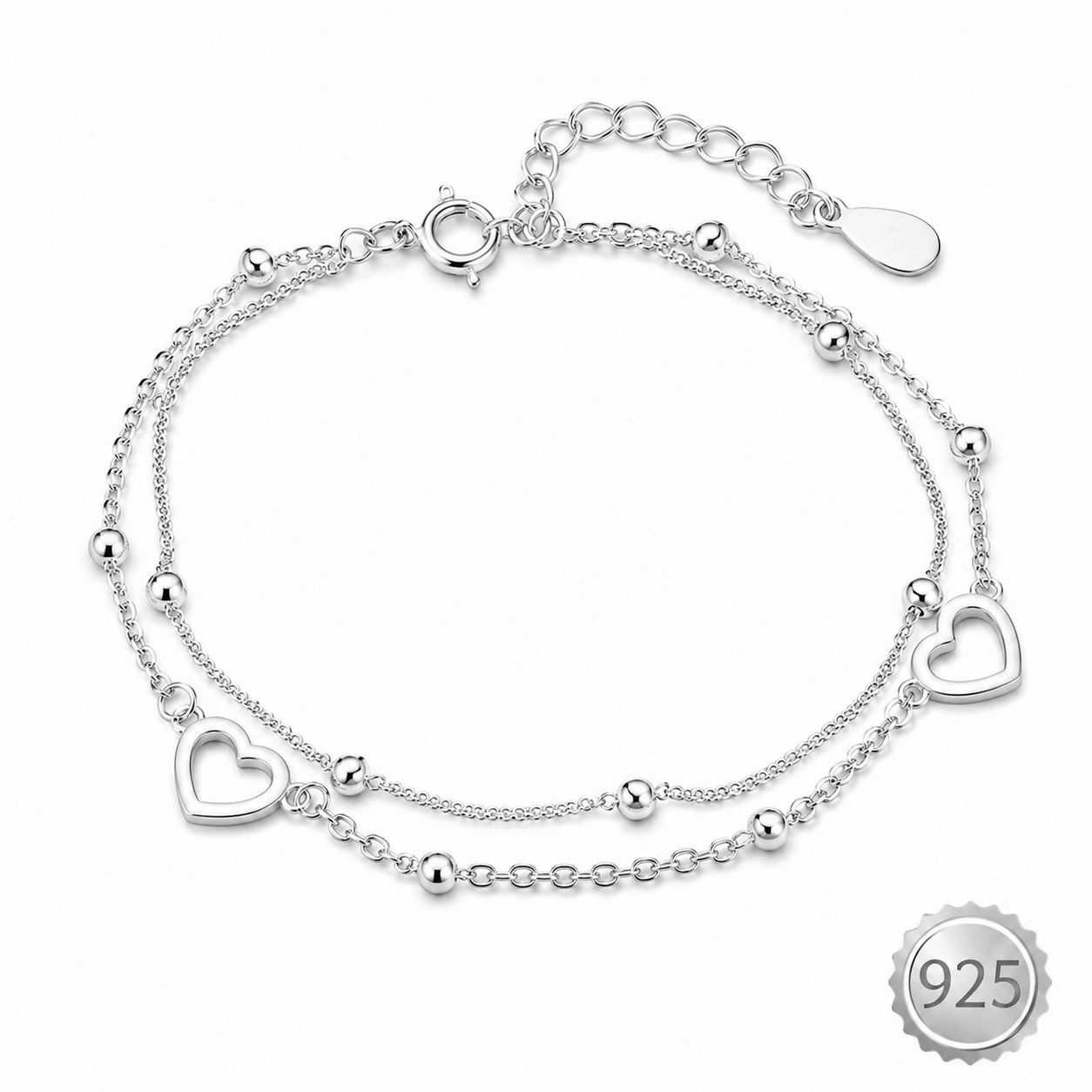 Taffstyle Silberarmband 925 Sterling Silber Damen Armband mit Herzen & Kugeln verstellbar (Wunderschönes Filigranes Damen Armband 925 Echt Silber mit Herz-Design)