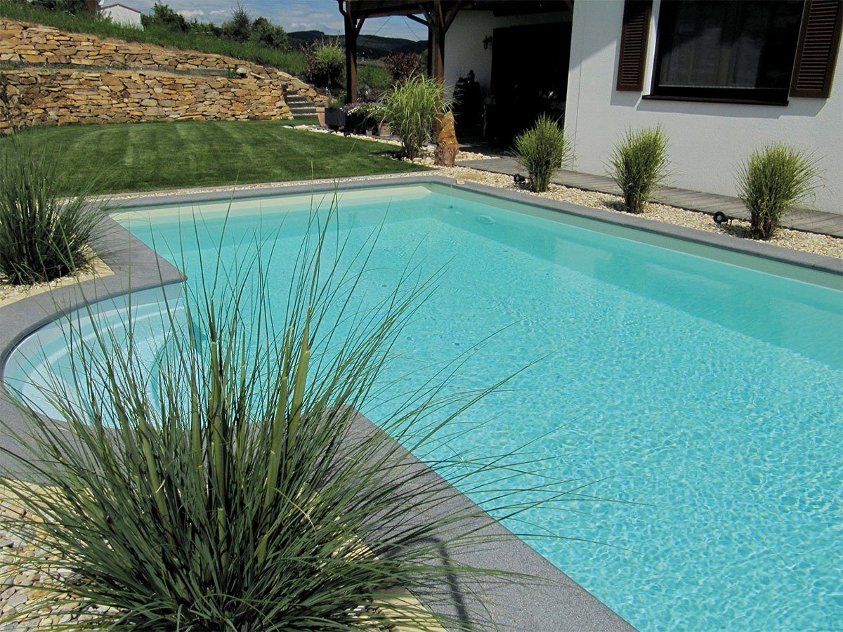 KWAD Schwimmbecken STYROPOR®STEIN POOL ALL INCLUSIVE, BxLxH: 400x800x150 cm (Set), mit Römertreppe, inkl. Beckenrandsteine & Poolbeleuchtung