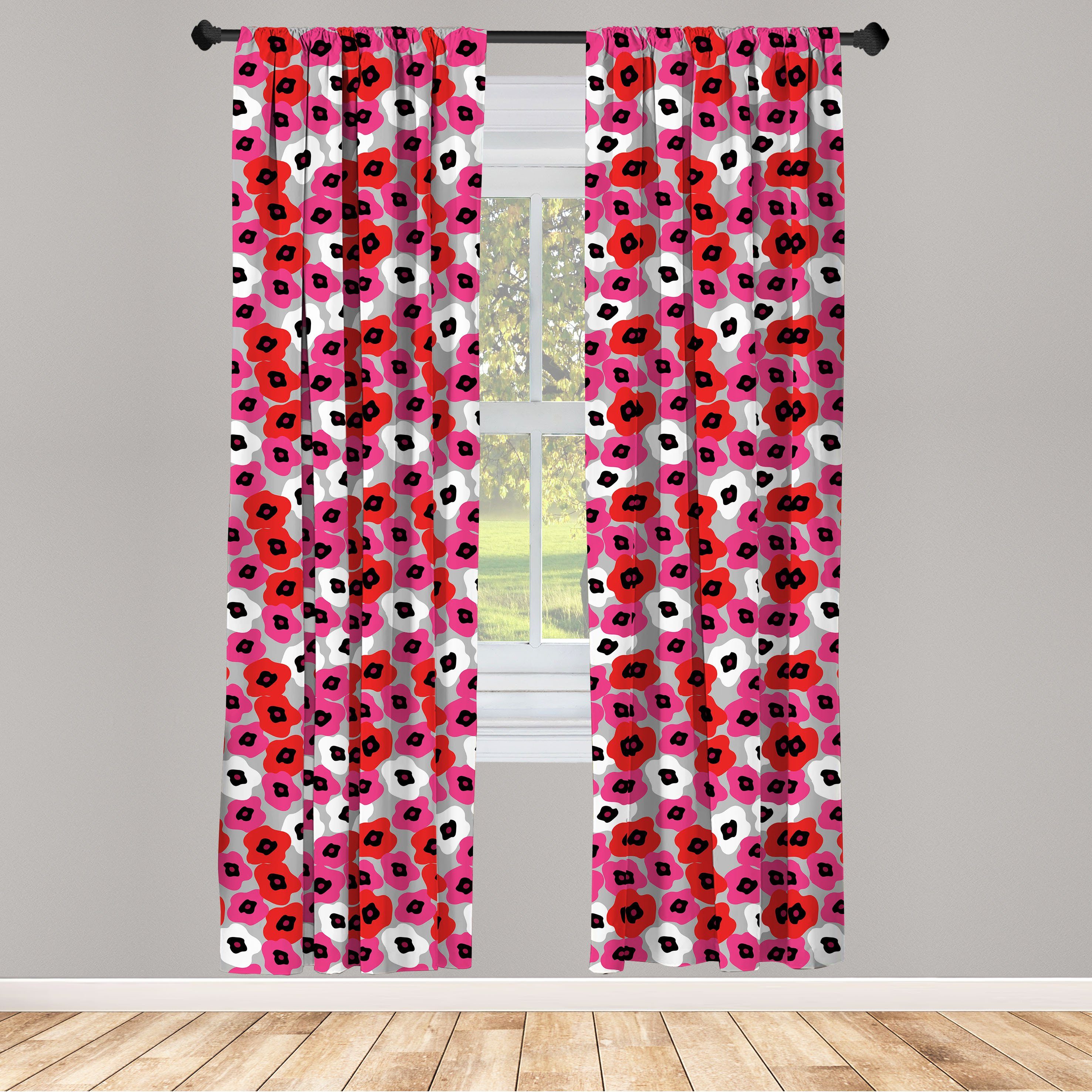 Gardine Vorhang für Wohnzimmer Schlafzimmer Dekor, Abakuhaus, Microfaser, Abstrakt Blumen-Blick-Motiv