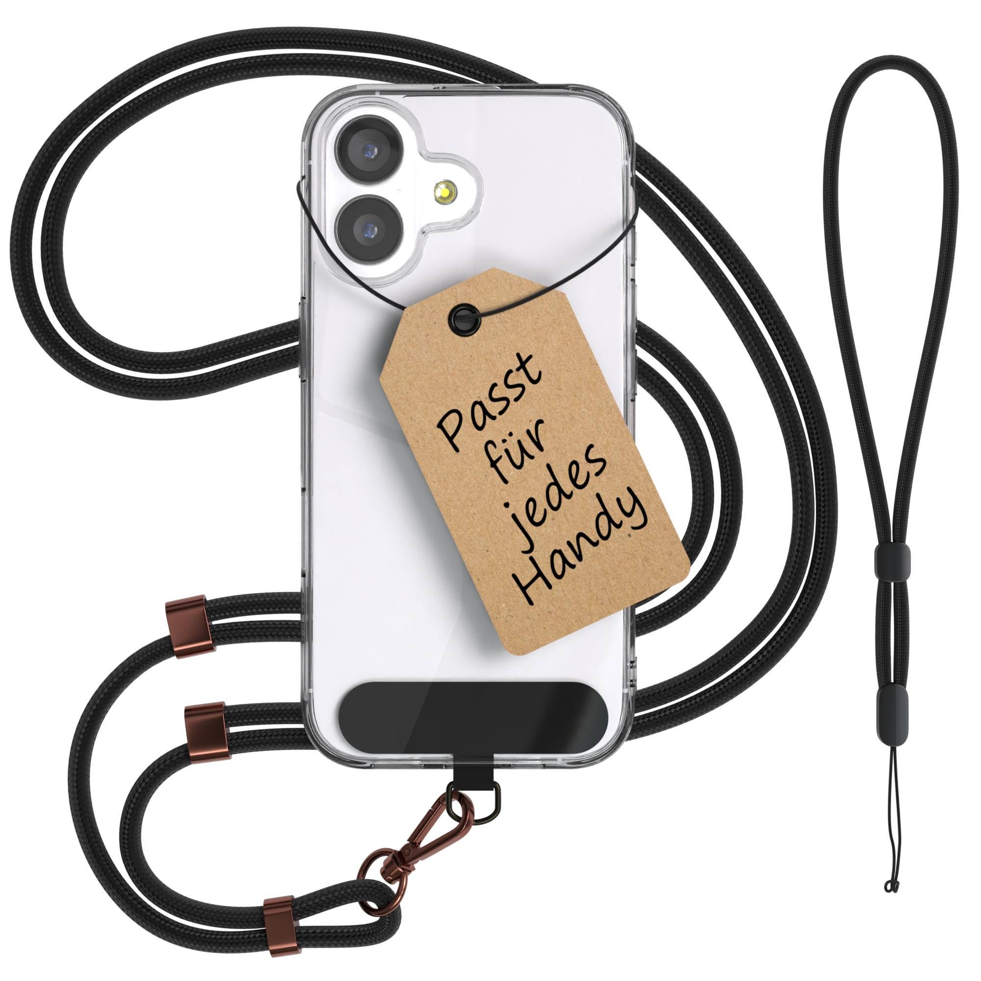 EAZY CASE Handykette Universal Handykette für alle Modelle zum Umhängen, Universales Handyband mit Carabiner wechselbare Kordel Schwarz Rose